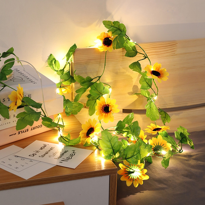 Sunflower Fairy Lights Battery Operated 2M/20 LED String Lights Decorative Artificial Flower Garland