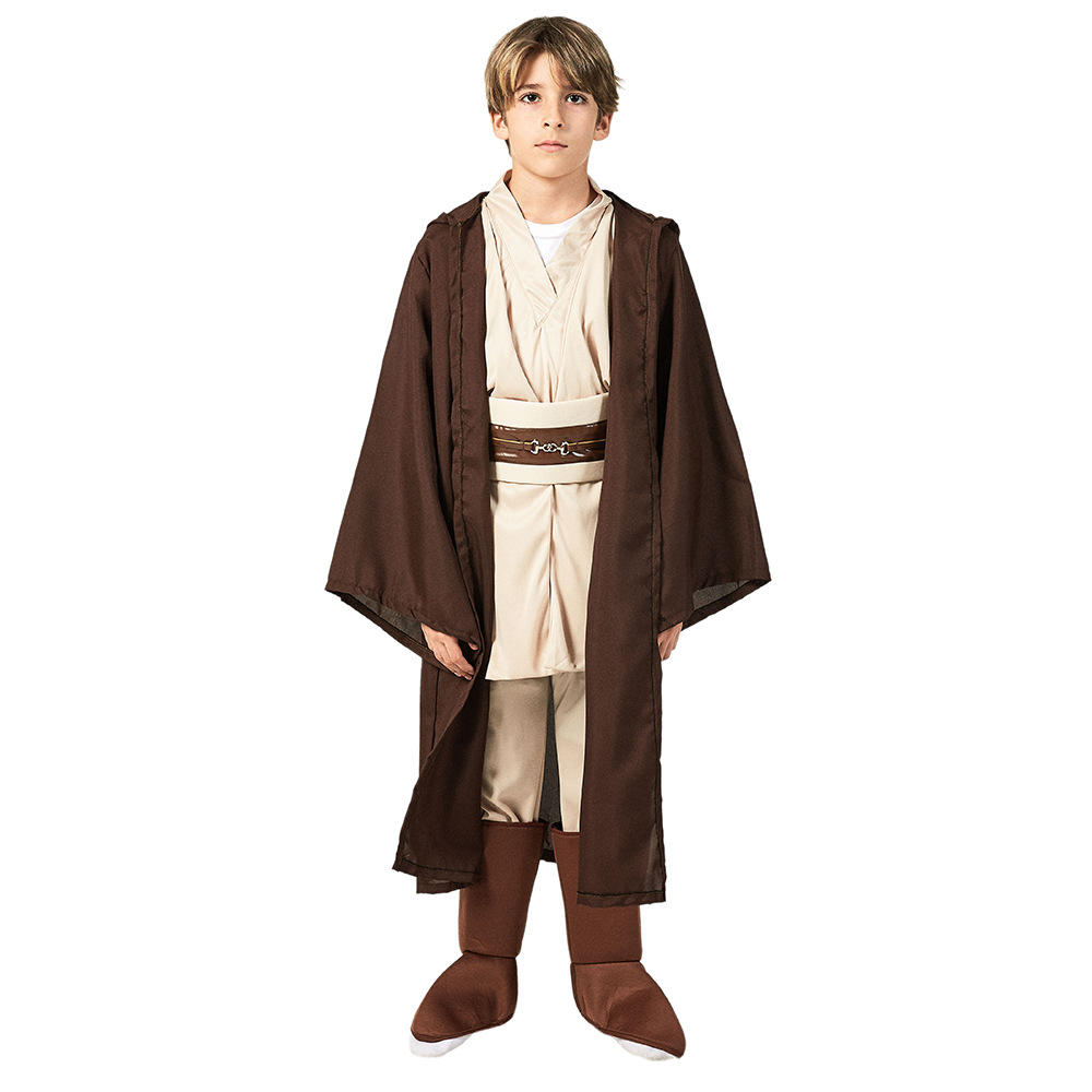 (110~120CM) Jedi Costume Kids Tunic Hooded Jedi Robes Medieval Fancy Dress Halloween Cosplay Party Costume