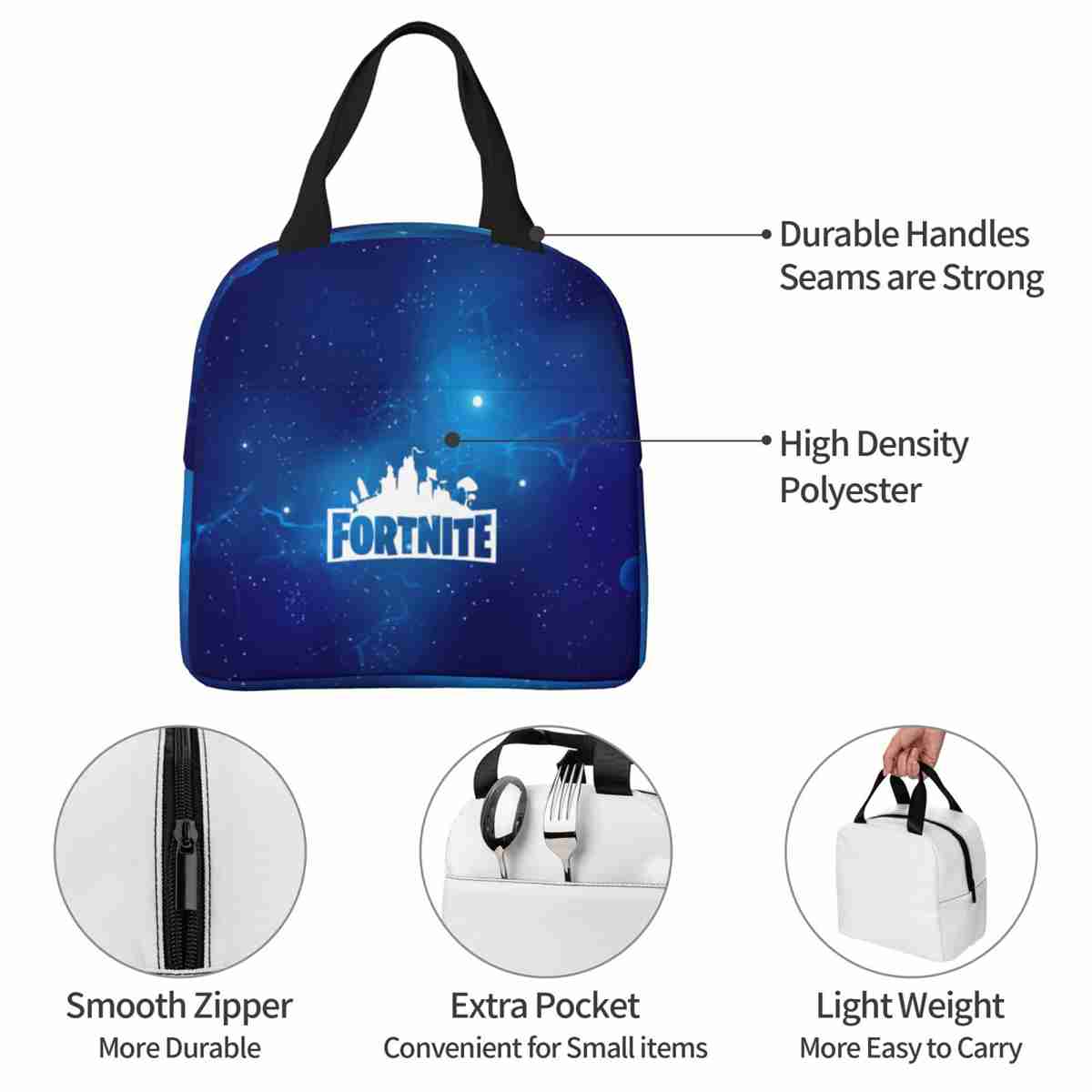Fortnite Lunch Box Bag Children Outdoor Lunch Bag Portable Thermal Food Bag Lunch Box Bag XMAS Gift for Kids