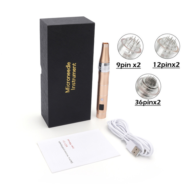 (Gold) Microneedling Pen Wireless Professional Electric Derma Pen Needles Auto Home Mts Tattoo Pen Skin Care Beauty Tool Kit Anti-Aging Mesotherapy Traetment.