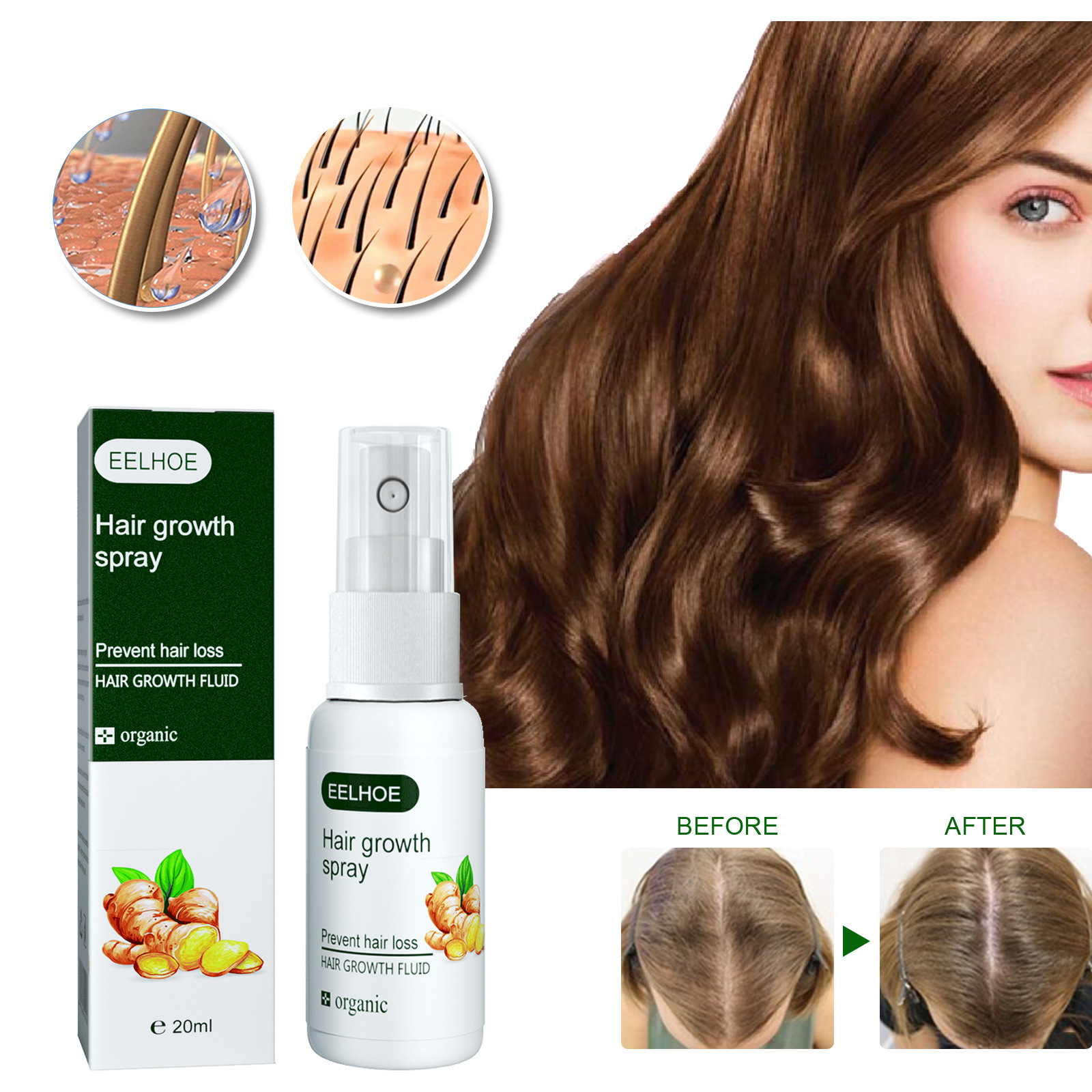 Ginger Hair Growth Spray Hair Thickening Serum Spray Hair Care Essential Oil Hair Root Care Liquid Anti Hair Loss