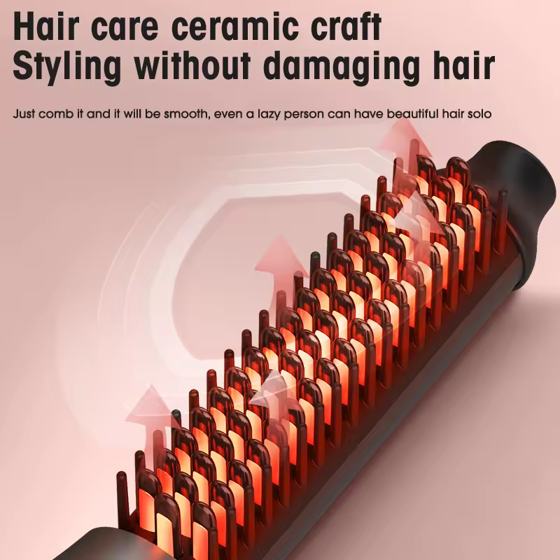 Hair Straightening Brush Ceramic Straightener Brush for All Hair Types Electric Heated Hot Hair Brush Hair Curler Travel Curling Iron Adjustable Temp