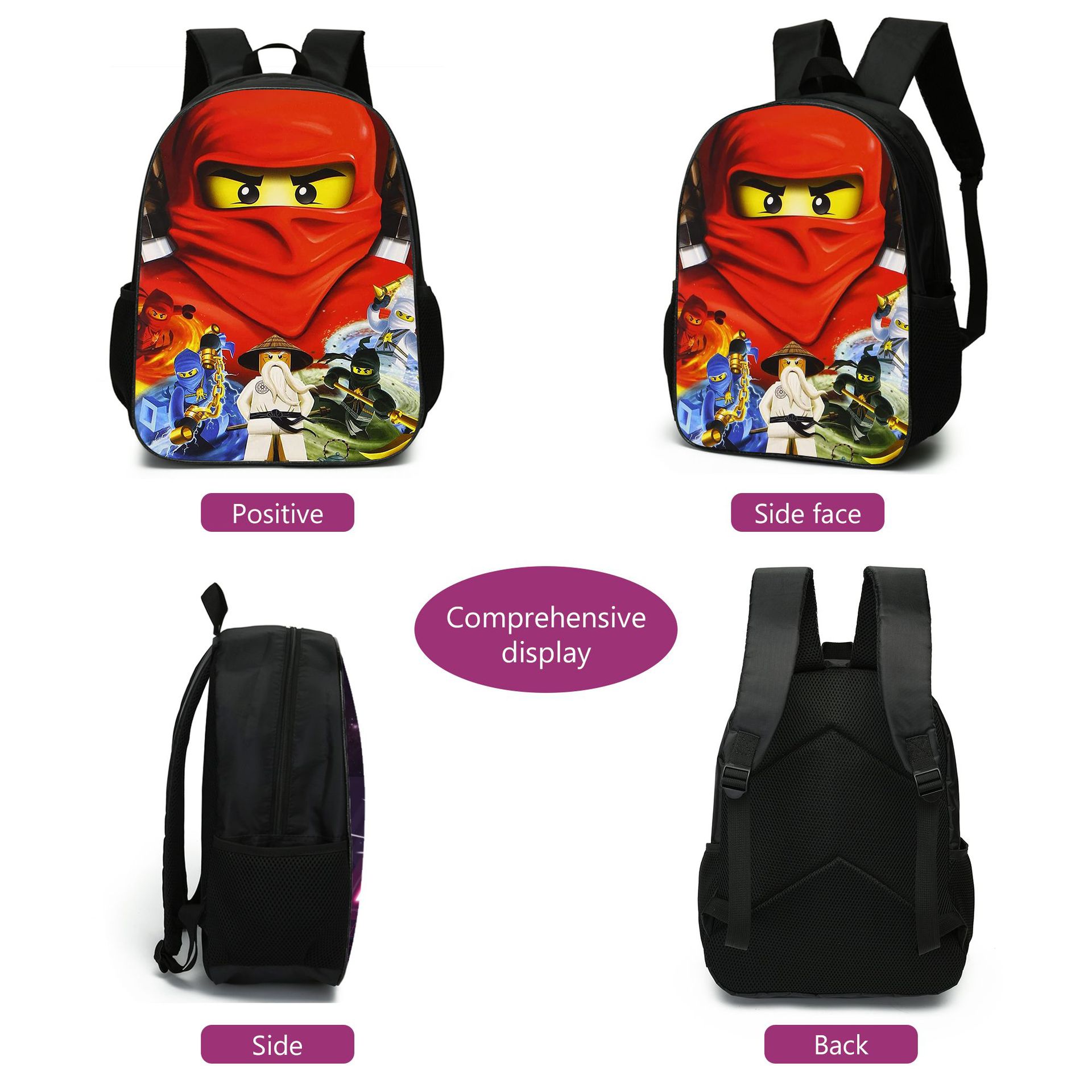 (Style 1) Ninjago 3 Pcs Set Backpack Superhero School Bag with 3D Print Design