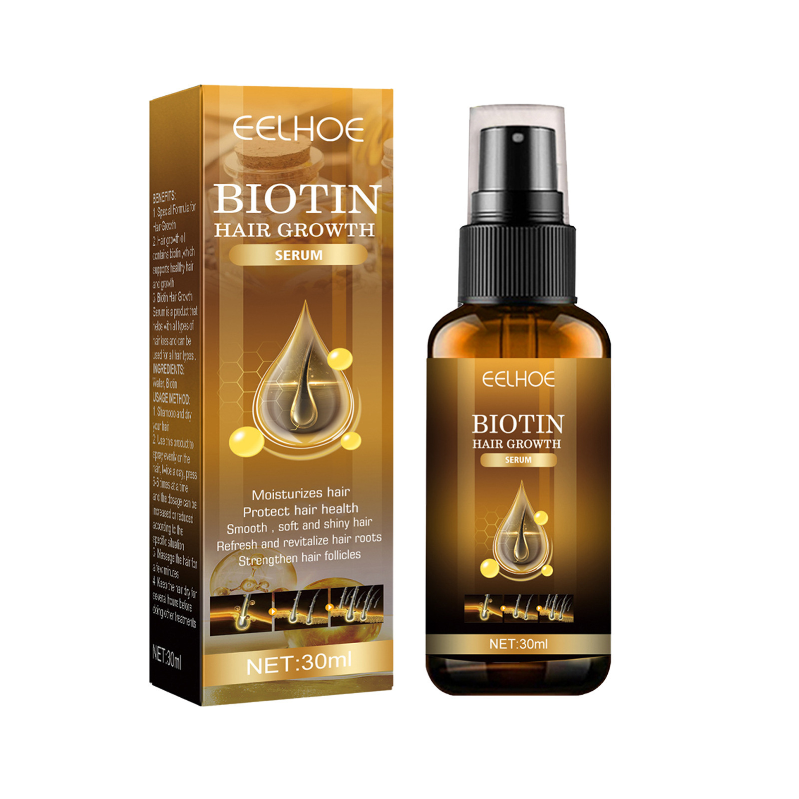 (Hair Essential Oil) EELHOE Biotin Hair Spray For Man Women Repair Damage Restore Oil Scalp Repair Serum Spray Thicken Hair Health Care Anti Hair Loss Hair Growth Treatment