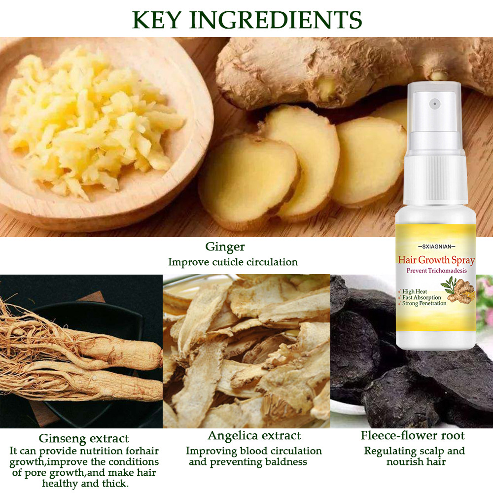 (1 PC) Ginger Hair Growth Serum Spray Fast Growing Hair Essential Oil Natural Anti Hair Loss Products Prevent Hair Damaged Repair Care  Scalp Treatment