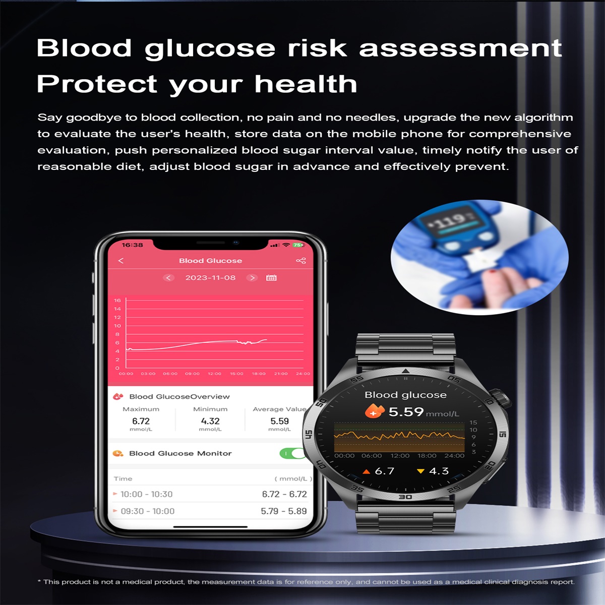 (Black Silicone) Men Smart Watch Blood Lipids Uric Acid ECG HD Screen Health Management Bluetooth Call Sports Fitness Tracker Waterproof Watches