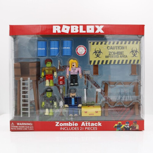 (Zombie Attack Toy Bagged Set) New Roblox Game Figma Zombie Attack Block Doll Model Playset Action Figure Cartoon Dolls And Accessories Toys for Boys Kids Birthday Christmas Gifts