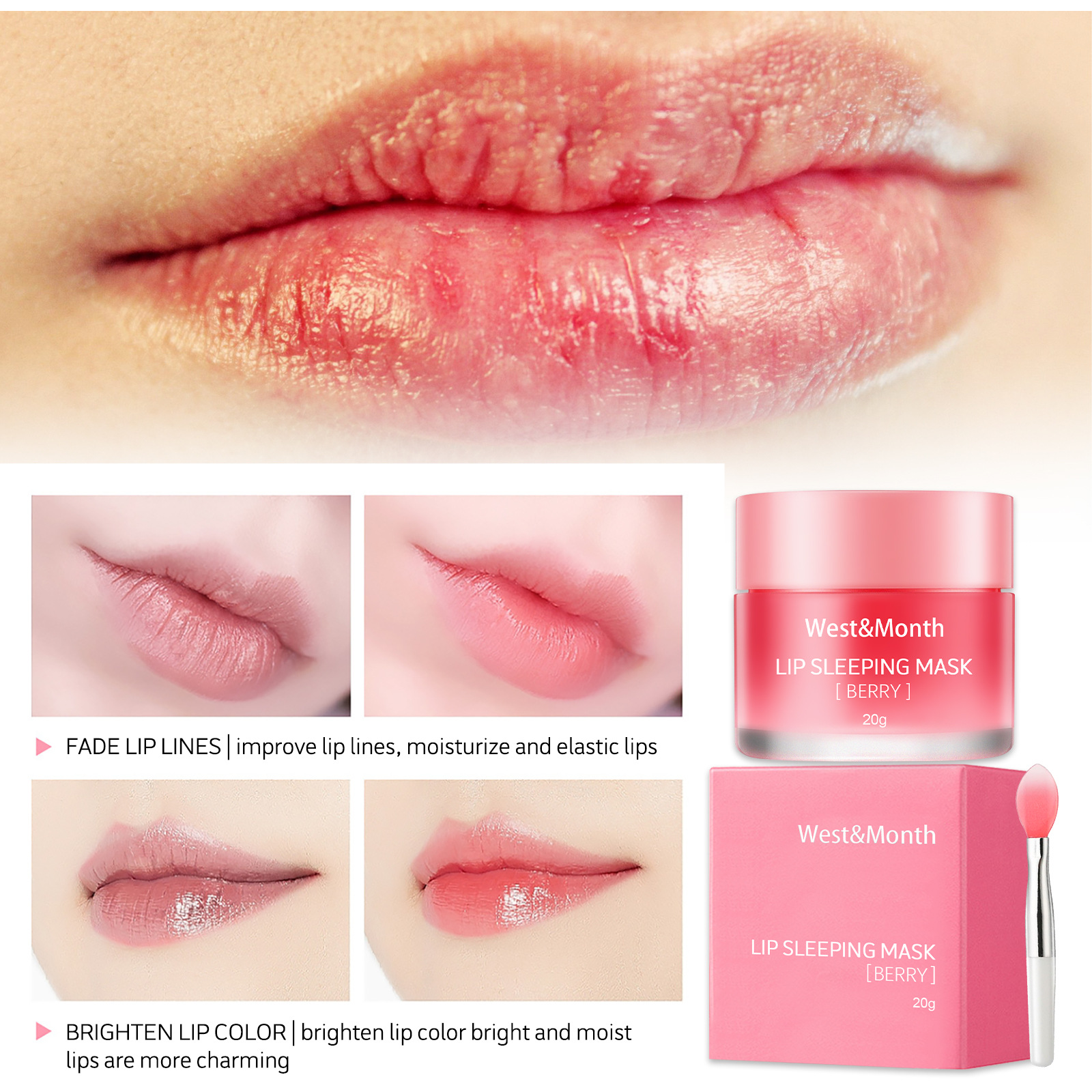 West&Month Berry Lip Sleeping Mask Night Sleep Maintenance Moisturizing Fade Lip Lines Nourishing Lip Balm