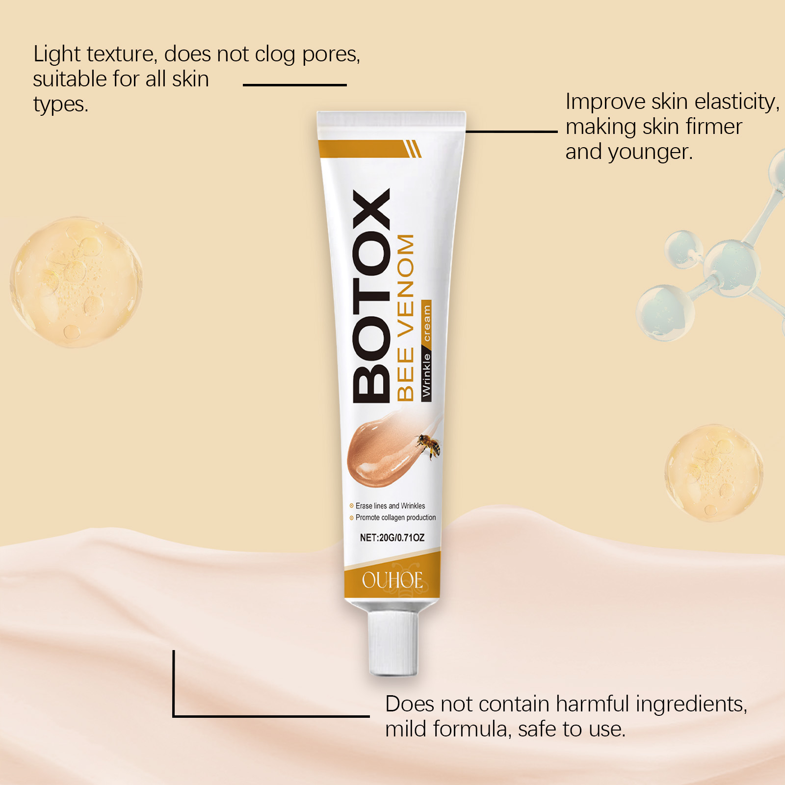 Facial Care Cream with Bee for Hydrating Brightening Firming Moisturizing and Rejuvenating Delicate Skin Soft and Gentle Skin Care Refining Skin Cream