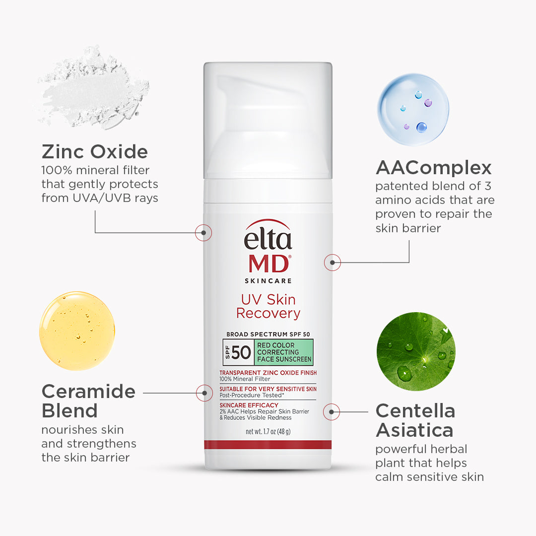 EltaMD Green Tint Sunscreen UV Skin Recovery Red Color Correcting Green Tint Broad Spectrum SPF 50 1.7 oz / 48g