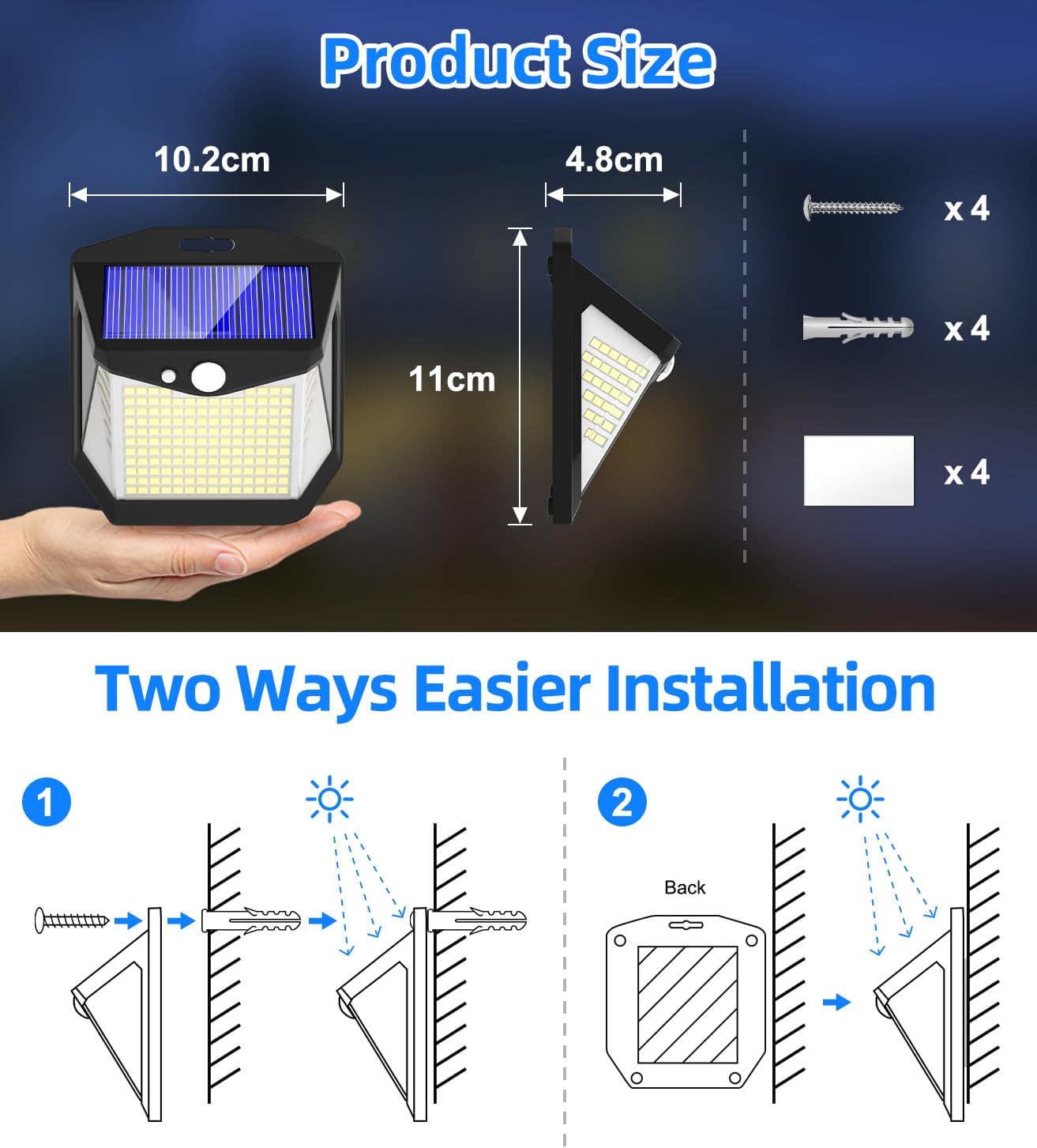 (4 PCS) Solar Security Lights Outdoor Garden - 248 LED Solar Powered Outside Light 3 Modes Motion Sensor and 270°Wide Angle IP65 Waterproof Solar Power Wall Lighting 