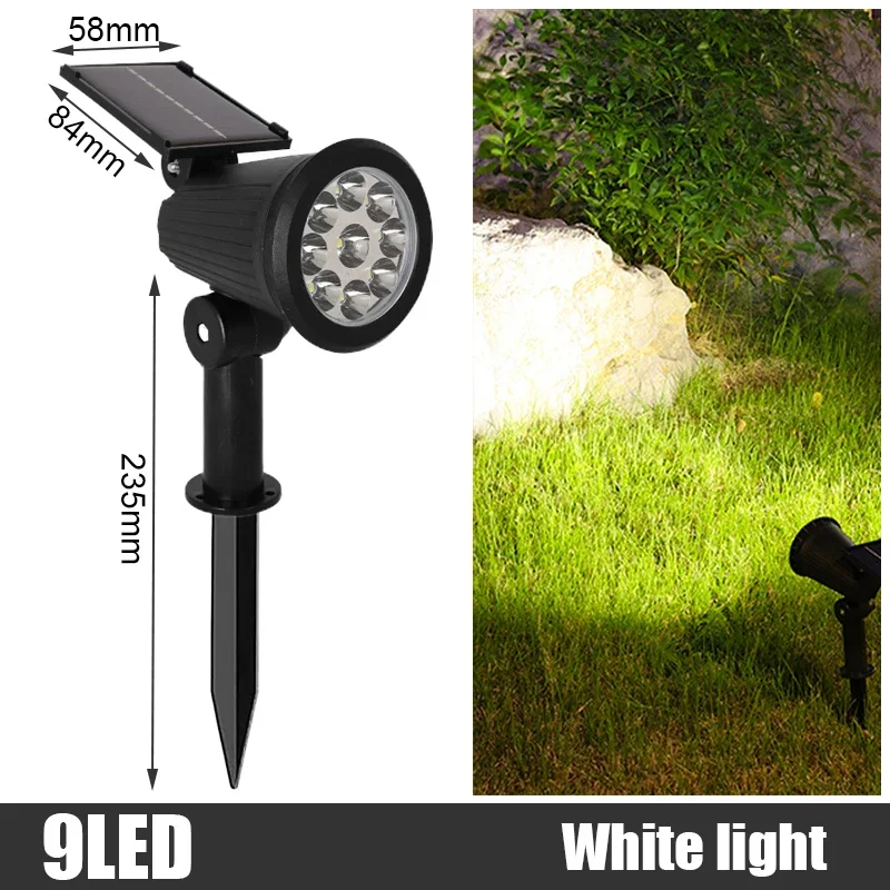 (Warm White) Solar Powered 9LED Lamp Adjustable Solar Spotlight In-Ground IP65 Waterproof Landscape Wall Light Outdoor Lighting