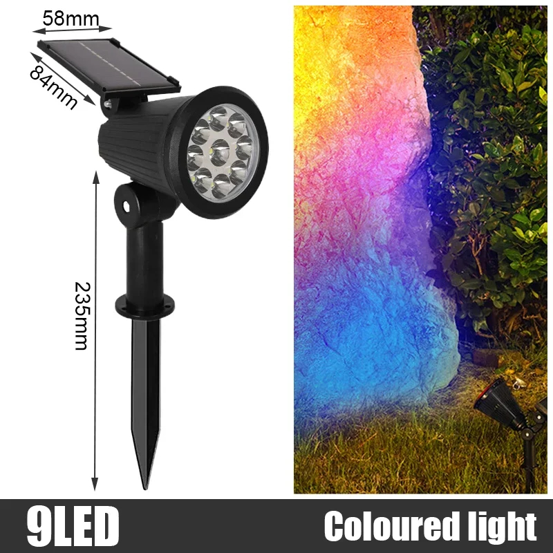 (Warm White) Solar Powered 9LED Lamp Adjustable Solar Spotlight In-Ground IP65 Waterproof Landscape Wall Light Outdoor Lighting