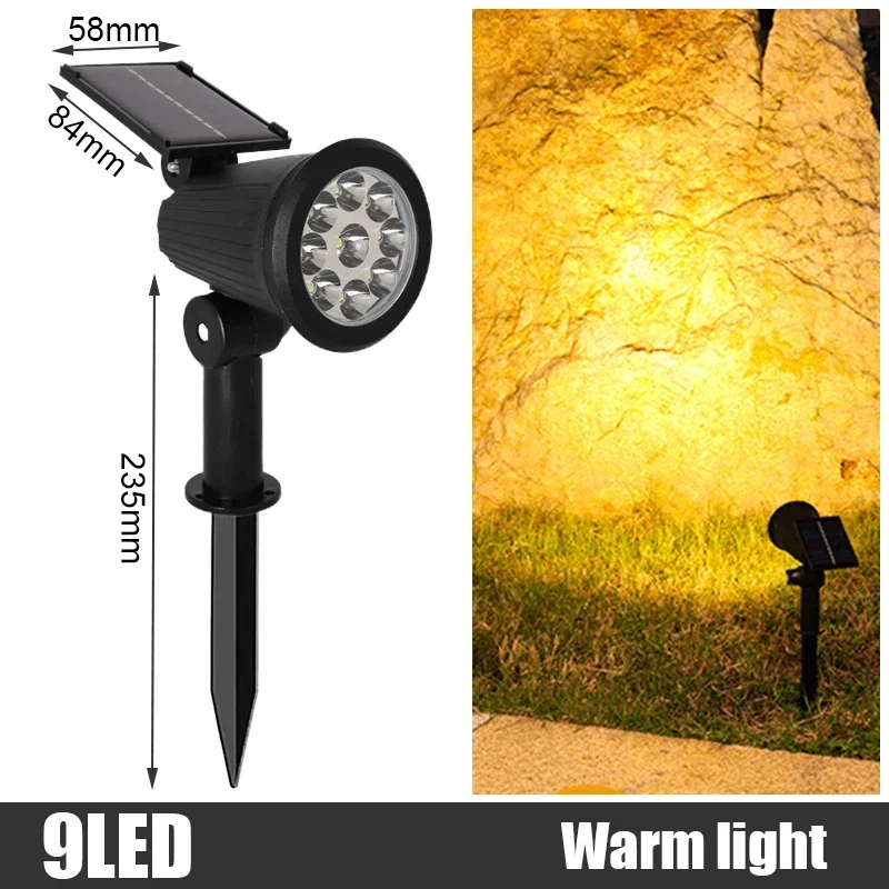 Solar Powered 9LED Lamp Adjustable Solar Spotlight In-Ground IP65 Waterproof Landscape Wall Light Outdoor Lighting