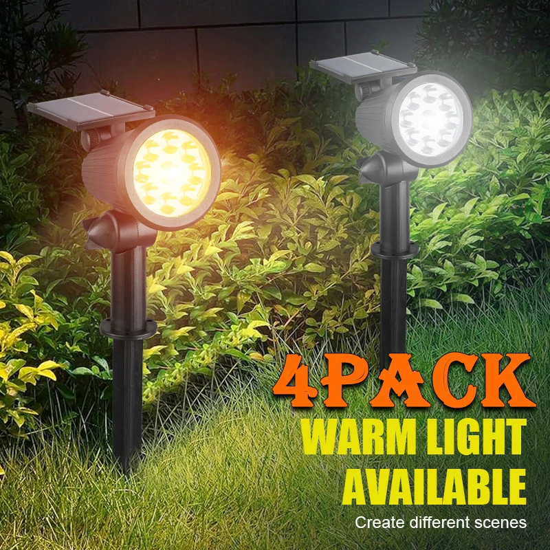 (Warm White) Solar Powered 9LED Lamp Adjustable Solar Spotlight In-Ground IP65 Waterproof Landscape Wall Light Outdoor Lighting