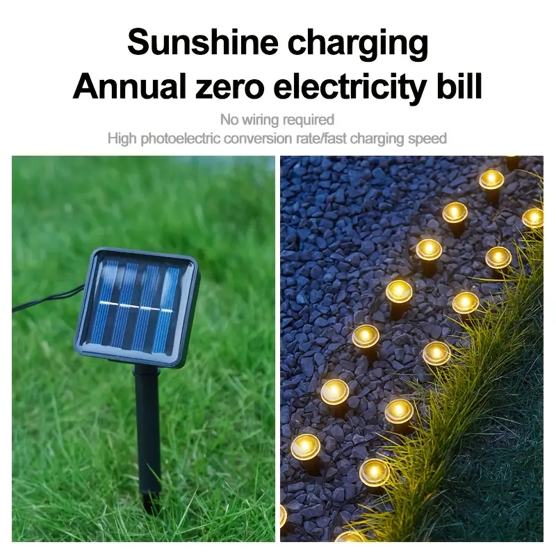 (Warm White) Solar LED Garden Pathway Light 15LEDS 8 Modes Outdoor Waterproof Lawn Lamp for Camping Weddings Christmas Holiday Lighting