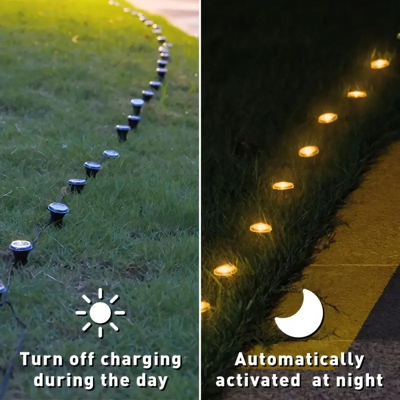 (Warm White) Solar LED Garden Pathway Light 15LEDS 8 Modes Outdoor Waterproof Lawn Lamp for Camping Weddings Christmas Holiday Lighting