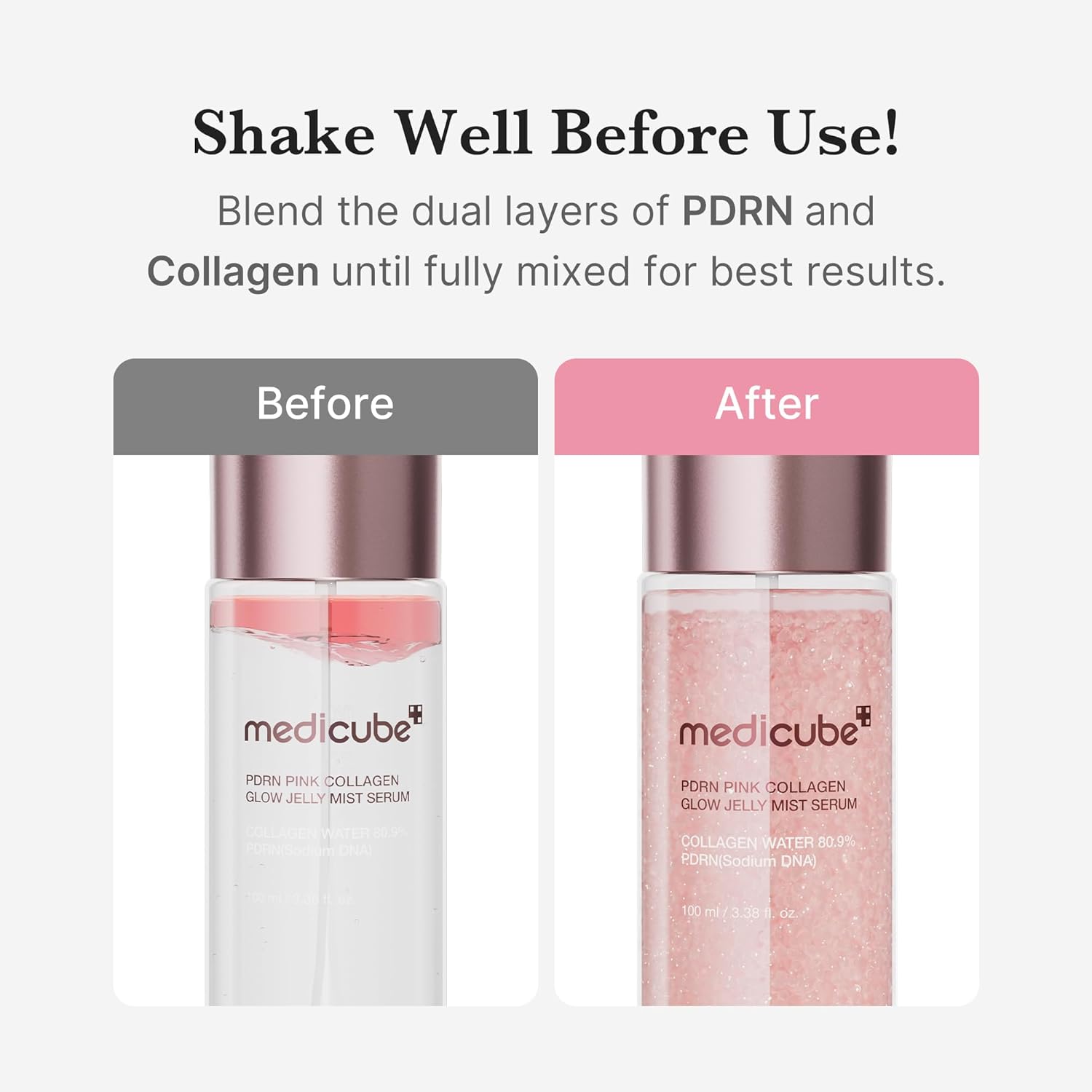 medicube Jelly Mist Serum Pink PDRN Collagen Dual-Texture Glow Spray Niacinamide Glutathione Ceramide Hyaluronic Acid Hydration Radiance PlumpLooking Skin 100ml