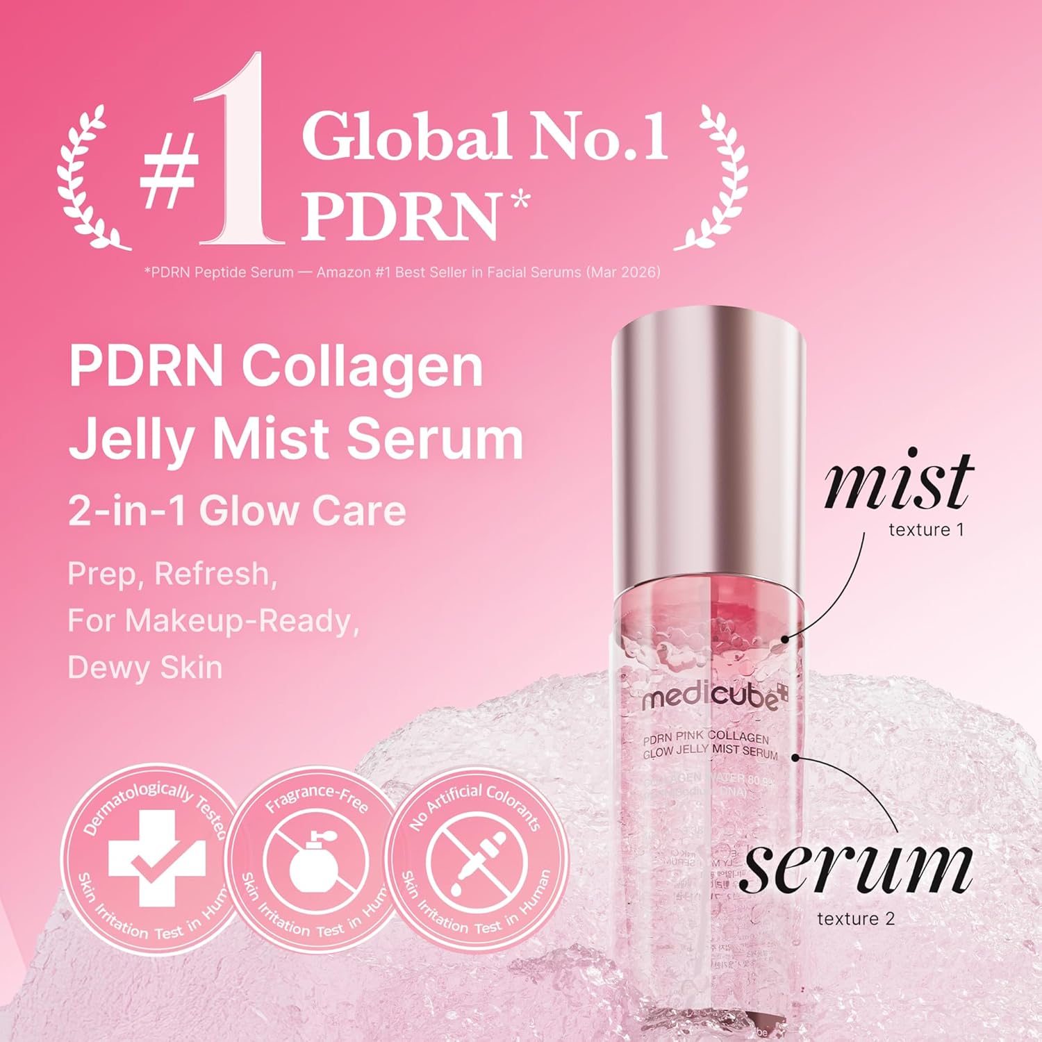 medicube Jelly Mist Serum Pink PDRN Collagen Dual-Texture Glow Spray Niacinamide Glutathione Ceramide Hyaluronic Acid Hydration Radiance PlumpLooking Skin 100ml