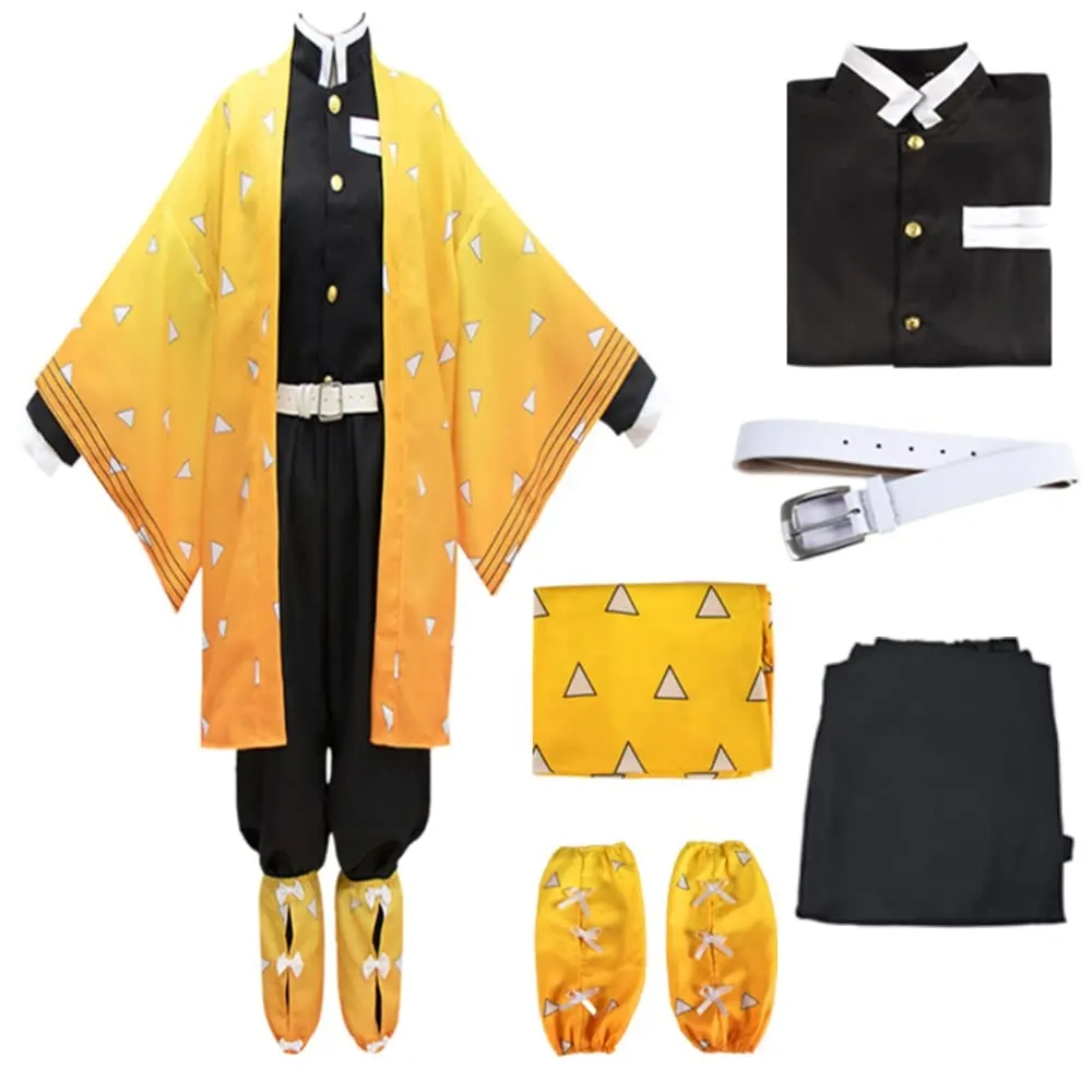 (150CM) Agatsuma Zenitsu Cosplay Costume 5 Pcs Set for Kids Anime Roleplay Outfit for Children‘s Party Carnival Halloween
