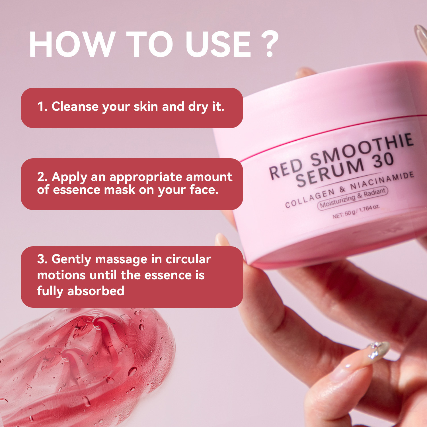 Red Smoothie Mask Essence Facial Treatment Hydrating Nourishing For Glowing Skin Daily Skincare Routine 50g