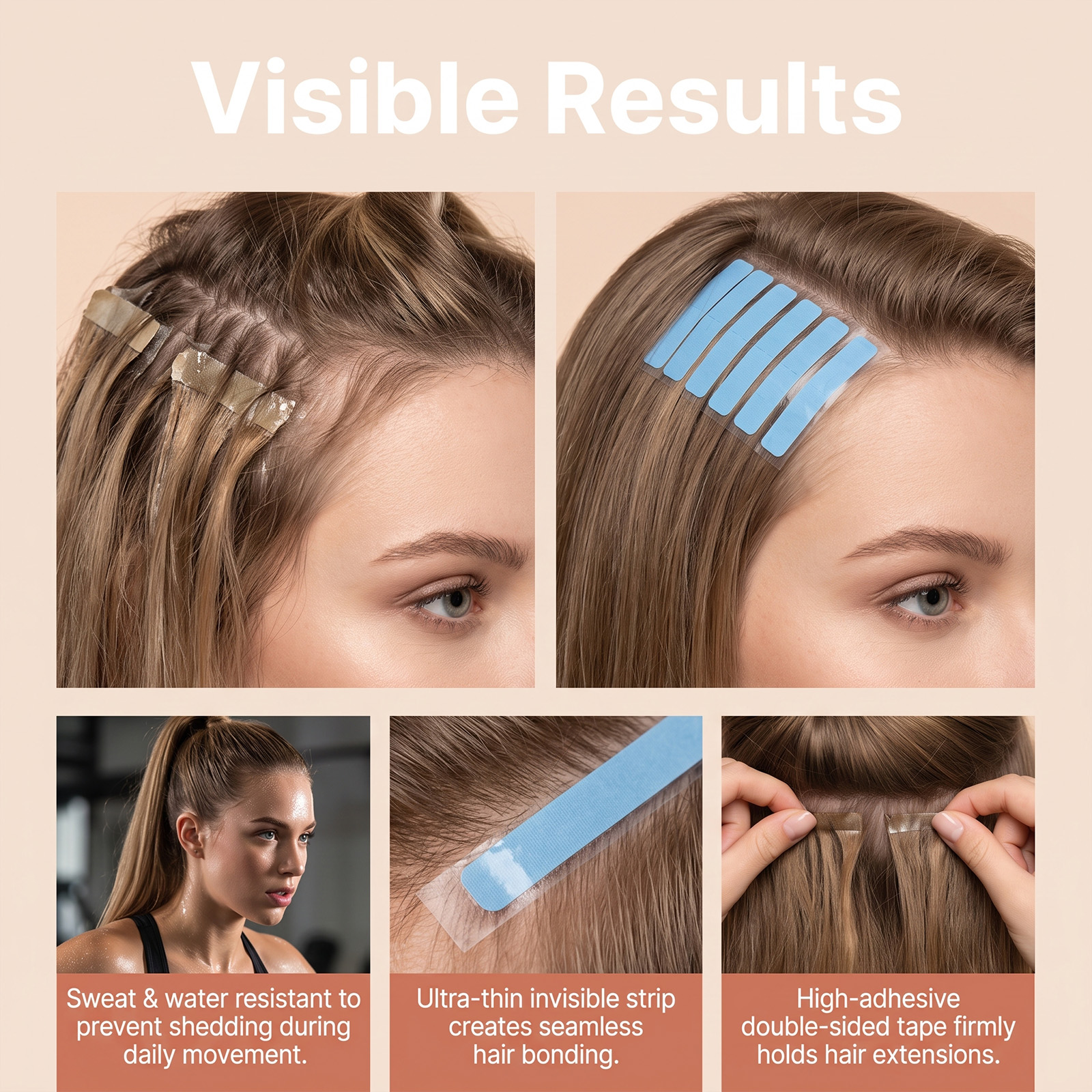 No Trace Hair Extension Tape Double Sided Strip Strong Adhesive Thin Invisible For Wig Hair Piece Hair Connect Styling