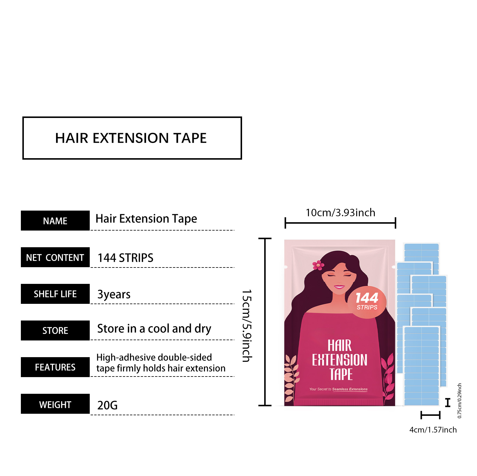 No Trace Hair Extension Tape Double Sided Strip Strong Adhesive Thin Invisible For Wig Hair Piece Hair Connect Styling