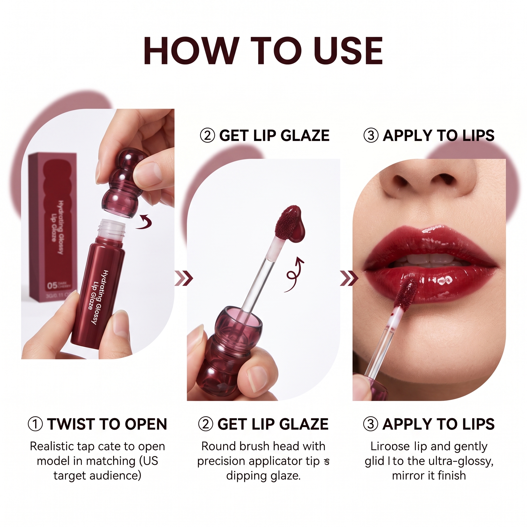 CandyHawthorn Mirror LipGlaze Number Five WineCherry Clear Glossy Smooth Fit Light Film Versatile Moist NonDry Lip Makeup Daily Look