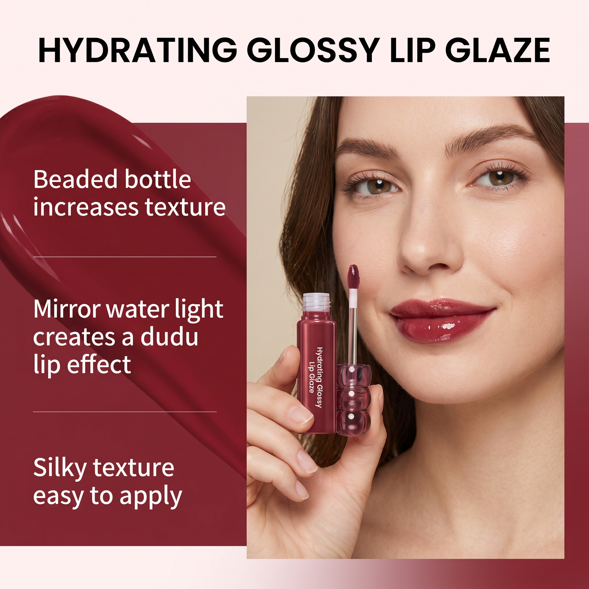CandyHawthorn Mirror LipGlaze Number Five WineCherry Clear Glossy Smooth Fit Light Film Versatile Moist NonDry Lip Makeup Daily Look
