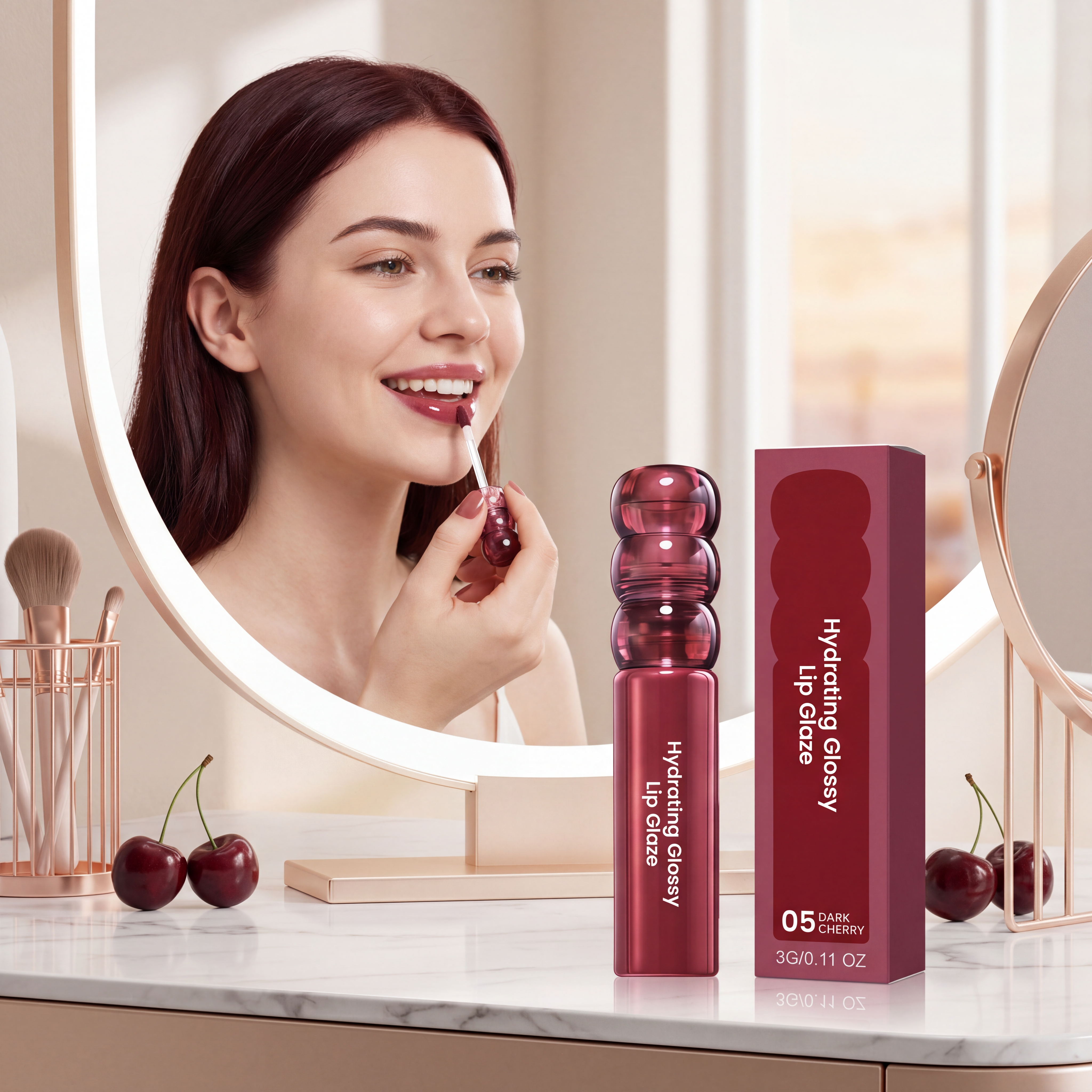 CandyHawthorn Mirror LipGlaze Number Five WineCherry Clear Glossy Smooth Fit Light Film Versatile Moist NonDry Lip Makeup Daily Look