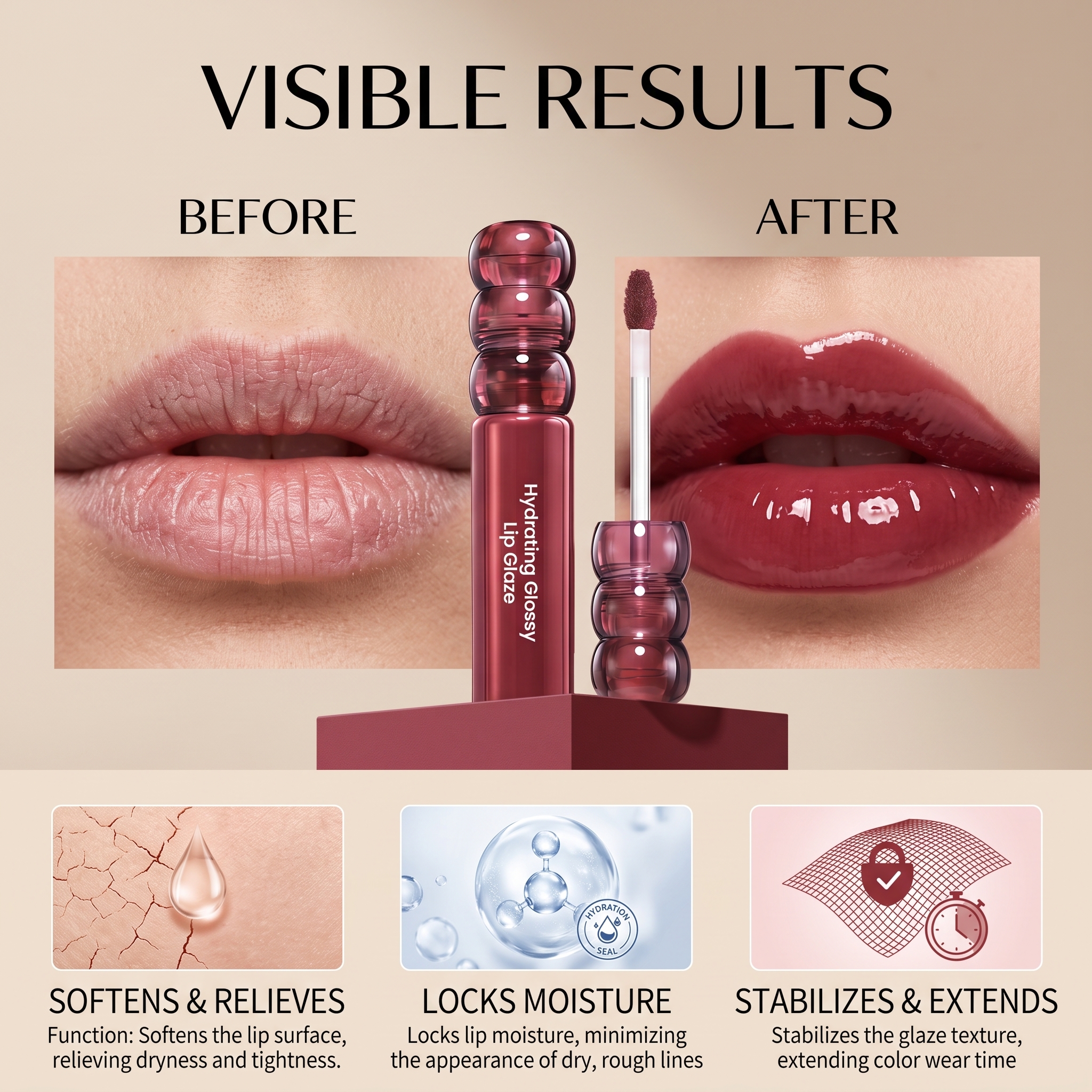 CandyHawthorn Mirror LipGlaze Number Five WineCherry Clear Glossy Smooth Fit Light Film Versatile Moist NonDry Lip Makeup Daily Look