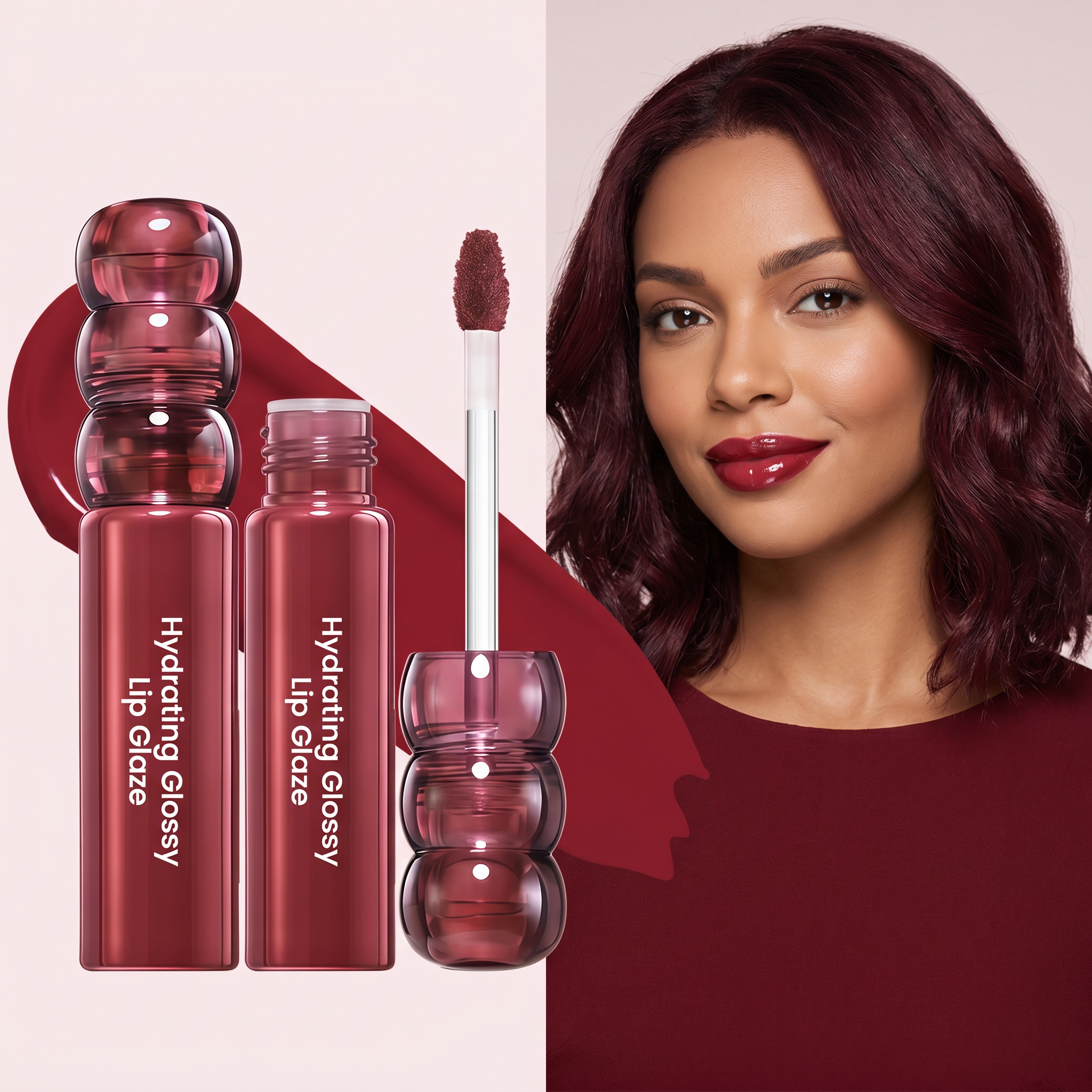 CandyHawthorn Mirror LipGlaze Number Five WineCherry Clear Glossy Smooth Fit Light Film Versatile Moist NonDry Lip Makeup Daily Look