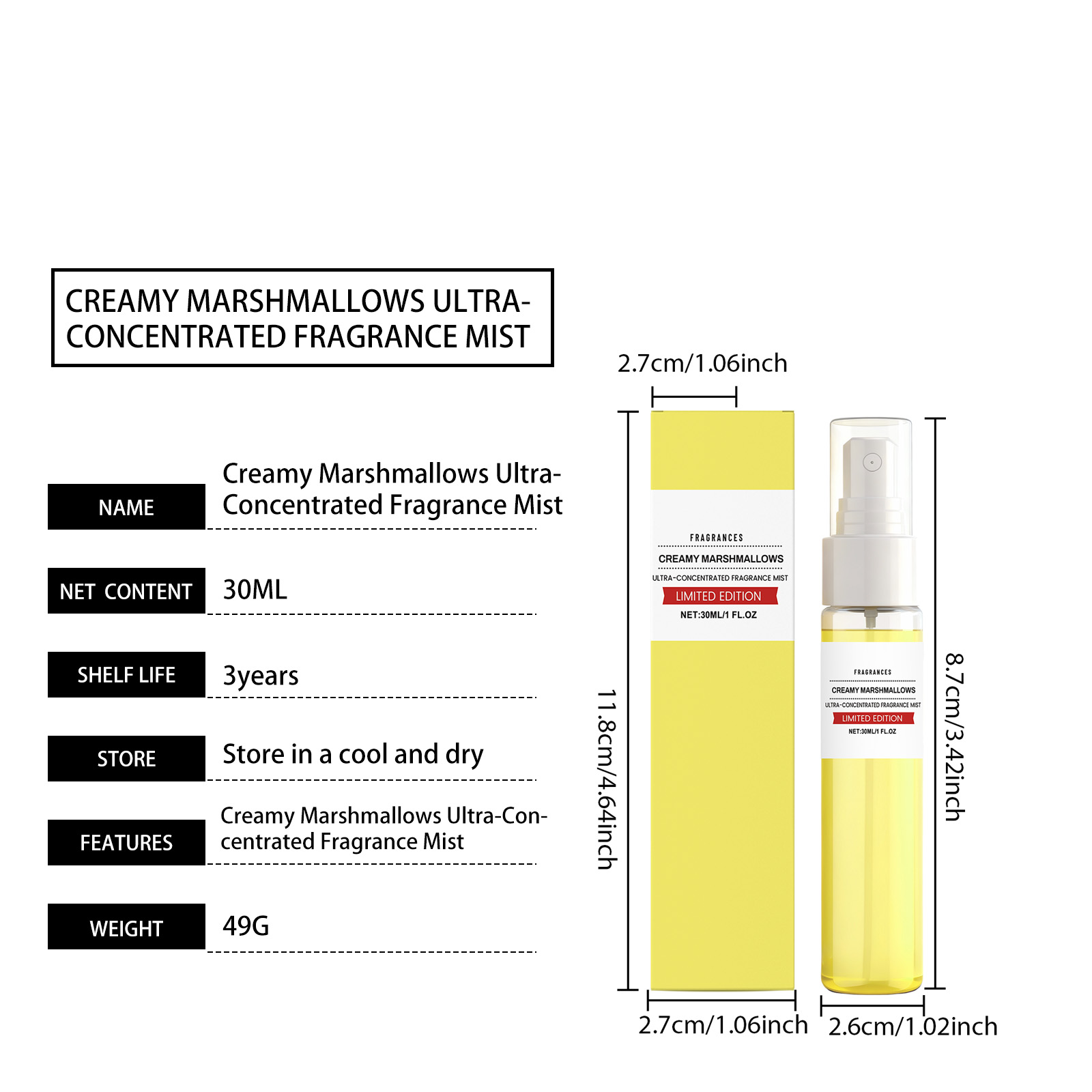 Sweet Charm Fragrance Mist Cream Marshmallow Sweet Scent Long Lasting Daily Commute Date