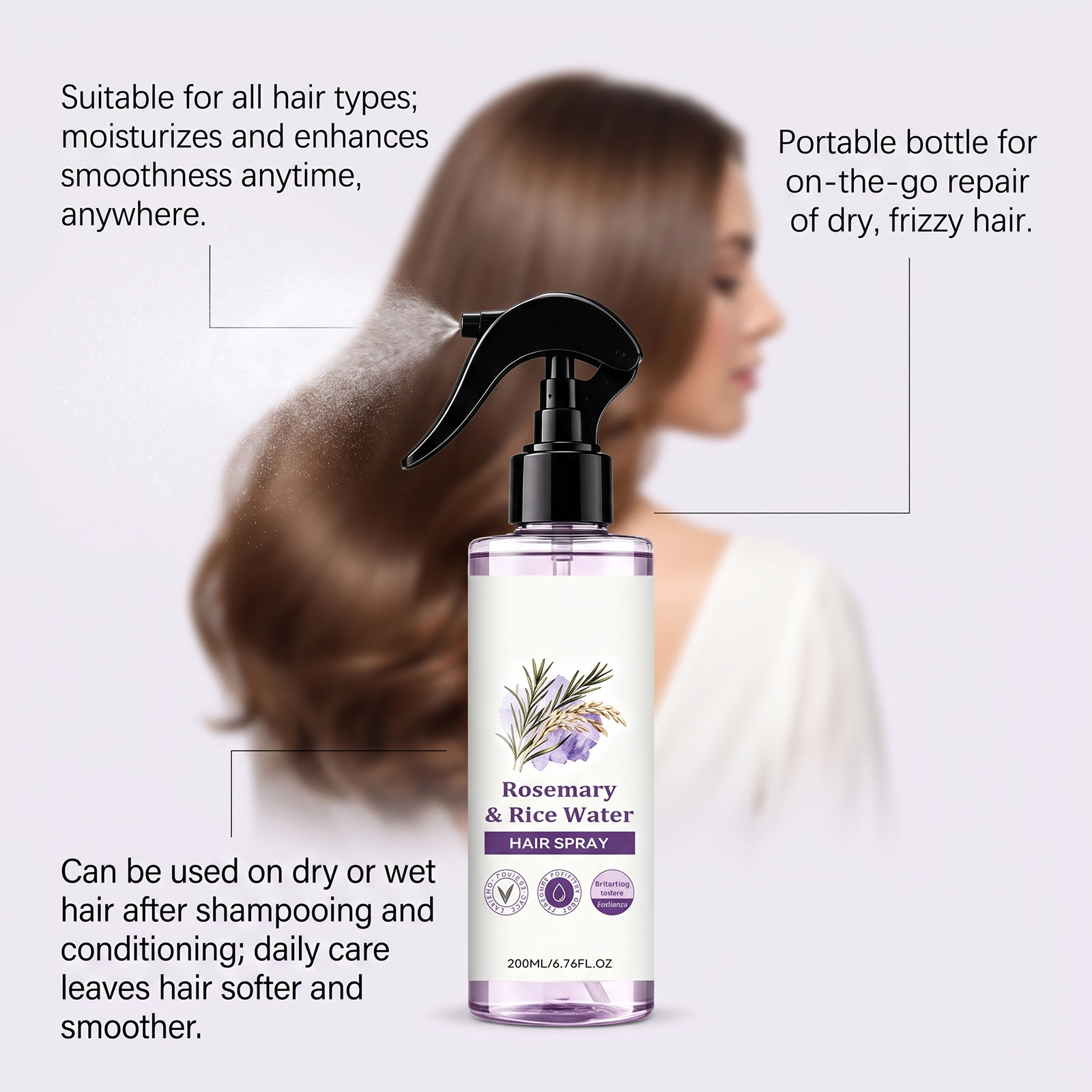 Rosemary Rice Water Hair Care Spray Mild Herbal Essence Lock Moisturizer Smooth Shiny Hair