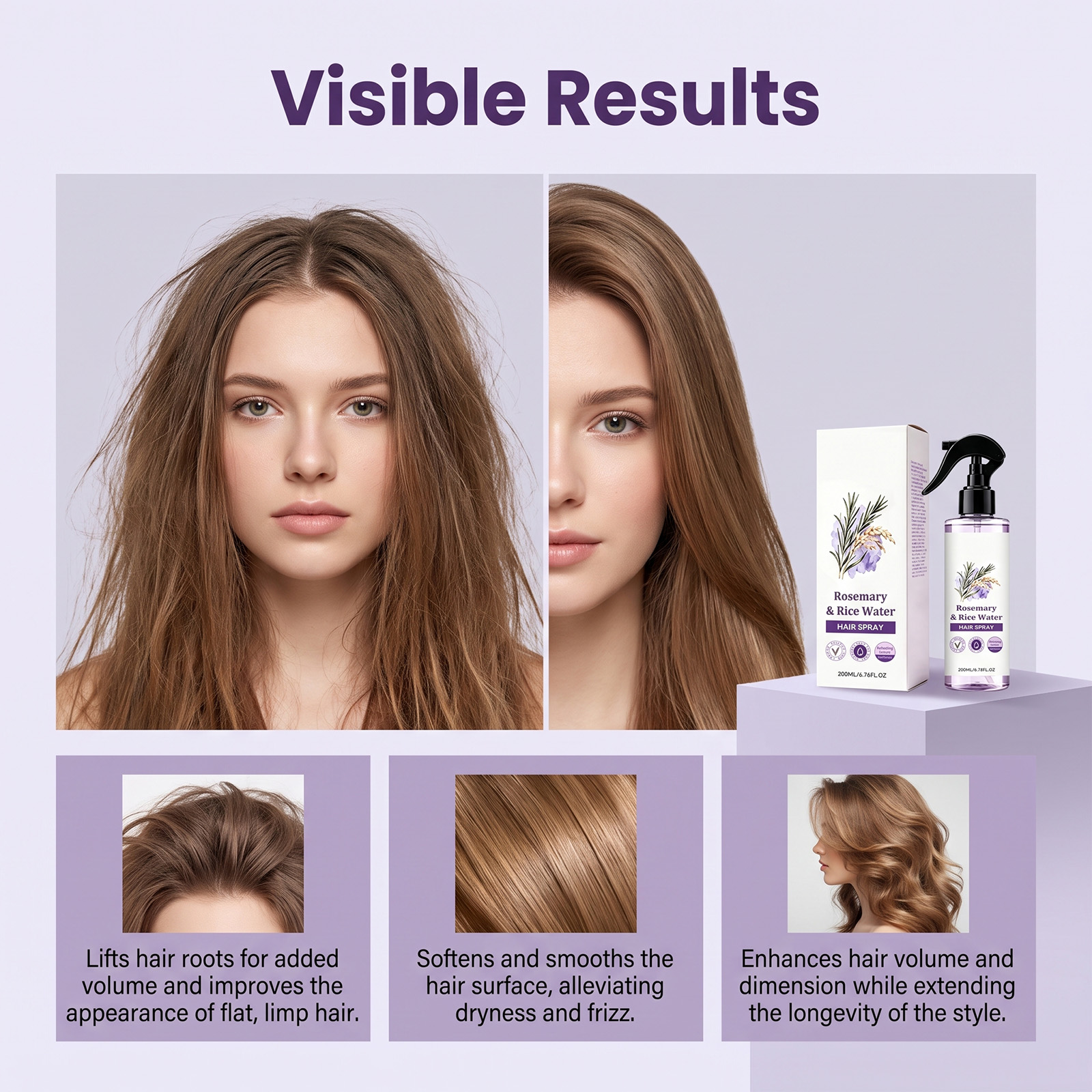 Rosemary Rice Water Hair Care Spray Mild Herbal Essence Lock Moisturizer Smooth Shiny Hair