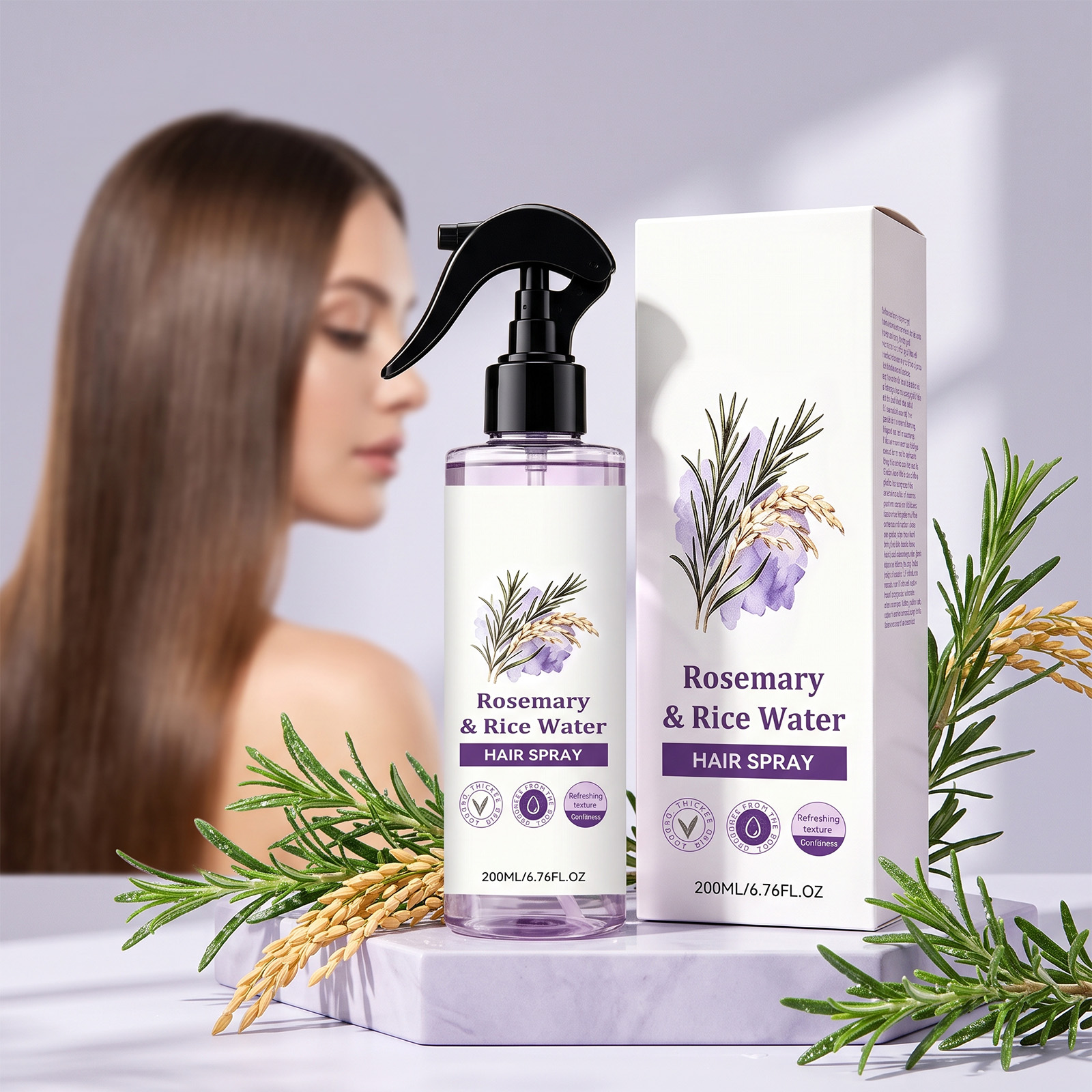 Rosemary Rice Water Hair Care Spray Mild Herbal Essence Lock Moisturizer Smooth Shiny Hair