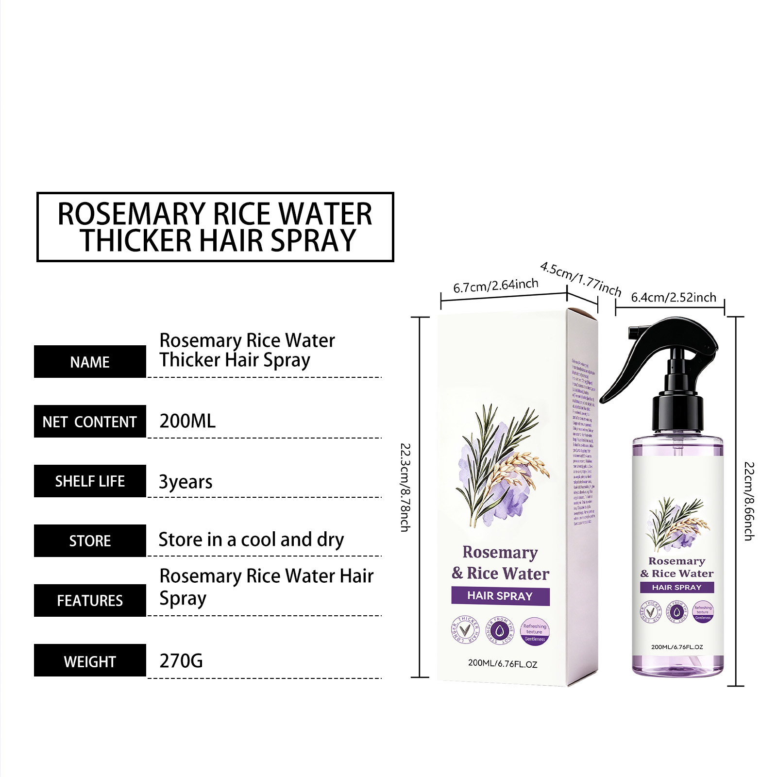 Rosemary Rice Water Hair Care Spray Mild Herbal Essence Lock Moisturizer Smooth Shiny Hair