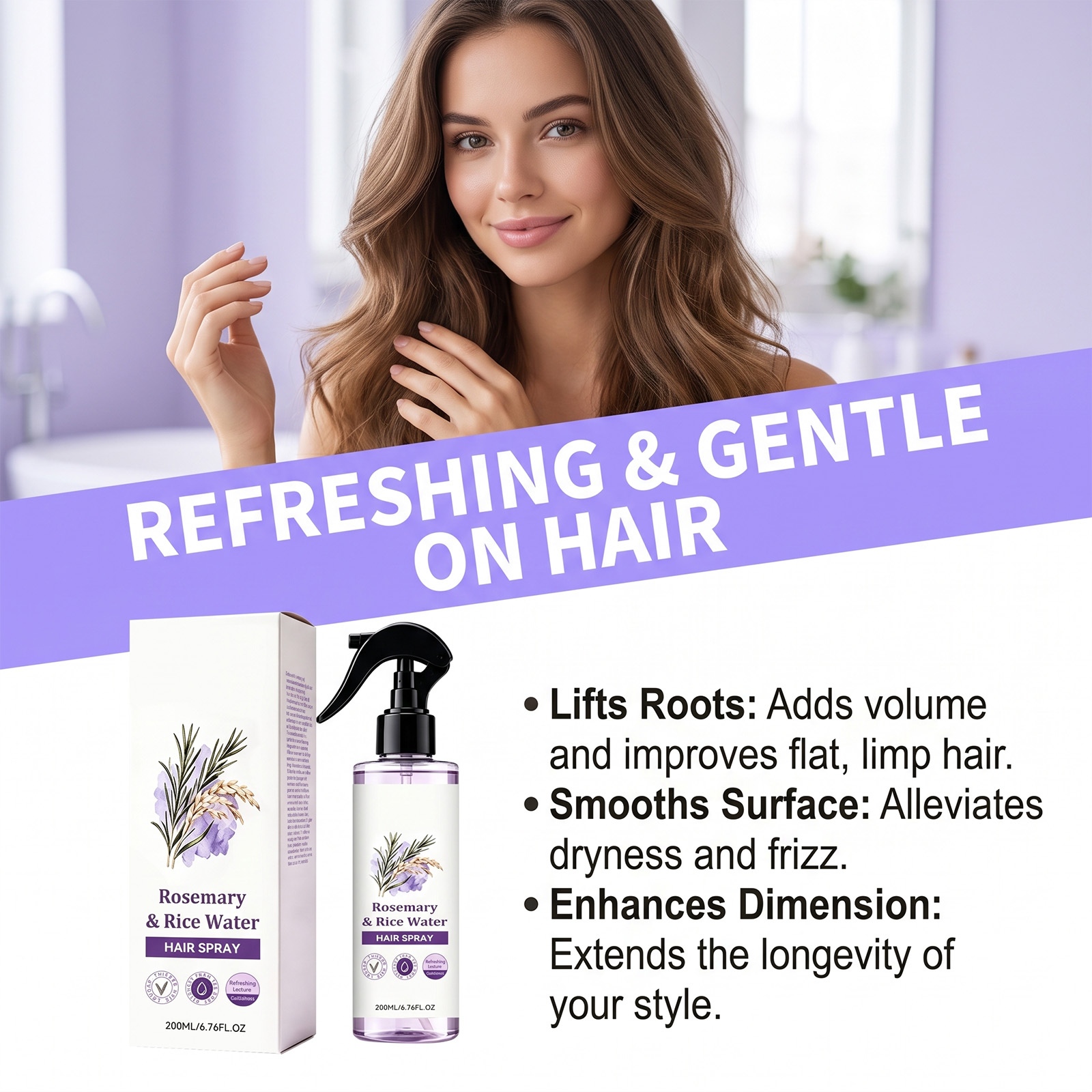 Rosemary Rice Water Hair Care Spray Mild Herbal Essence Lock Moisturizer Smooth Shiny Hair