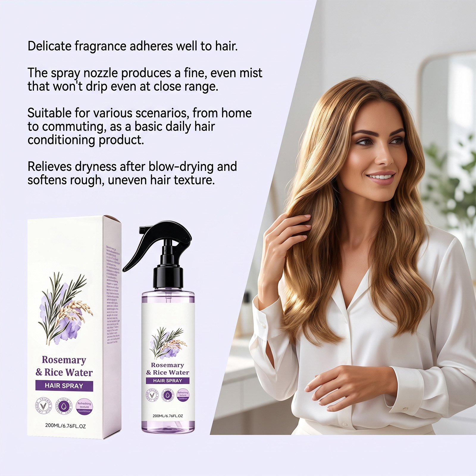 Rosemary Rice Water Hair Care Spray Mild Herbal Essence Lock Moisturizer Smooth Shiny Hair