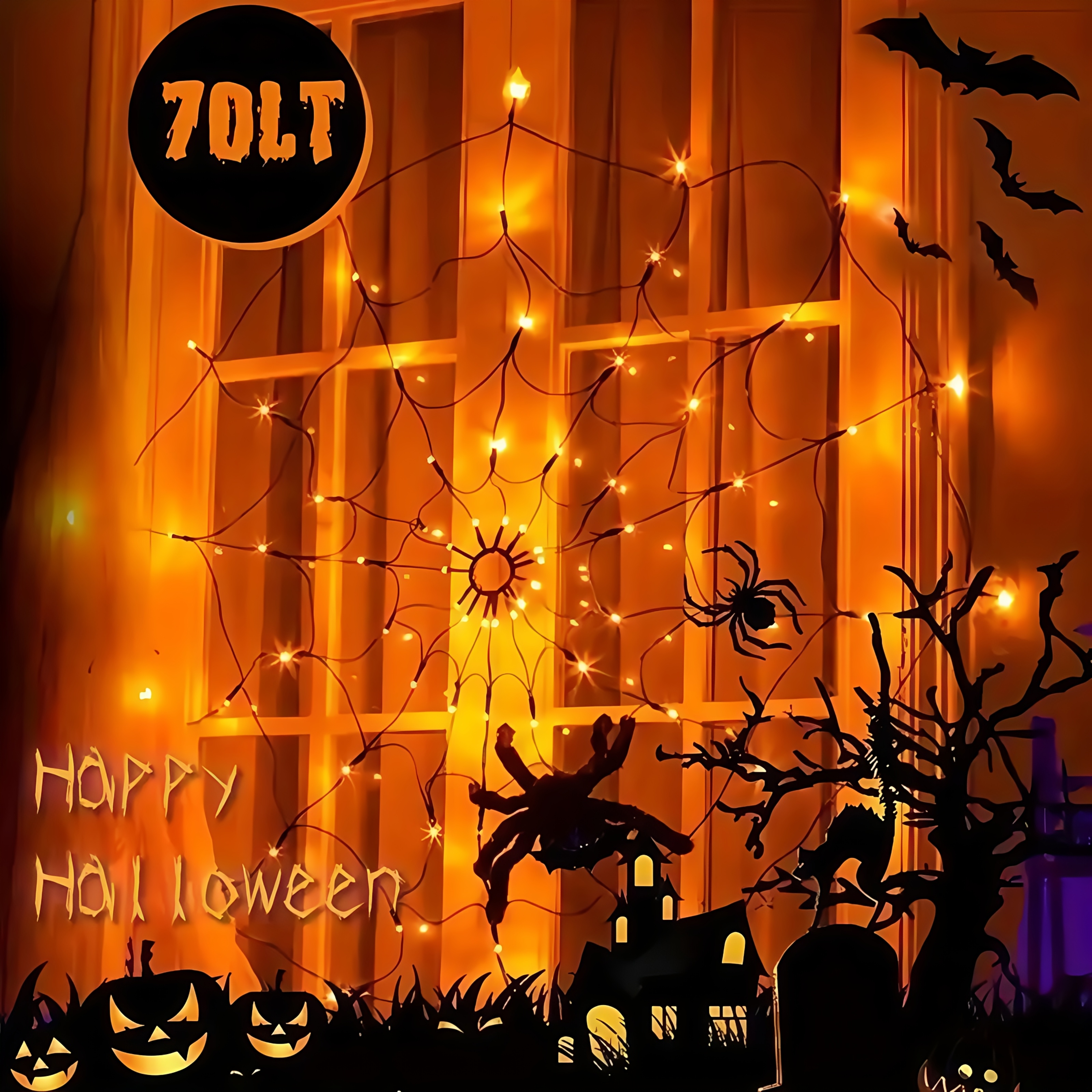  Halloween Spider Web Lights Outdoor Indoor LED Net String Light with Large Black Spider for Haunted House Party Yard Cemetery Decor