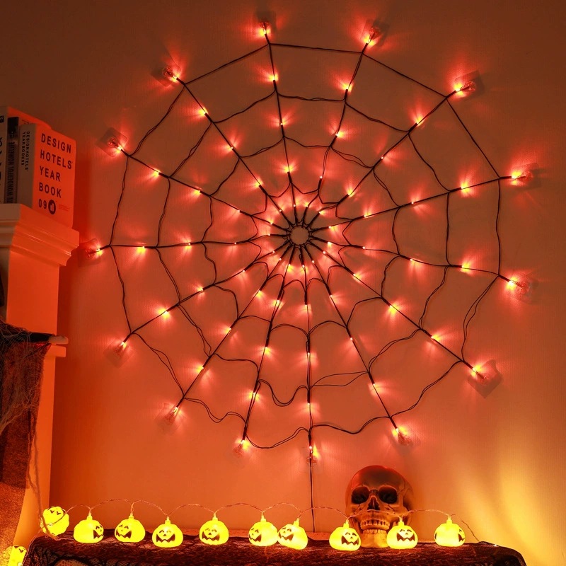  Halloween Spider Web Lights Outdoor Indoor LED Net String Light with Large Black Spider for Haunted House Party Yard Cemetery Decor