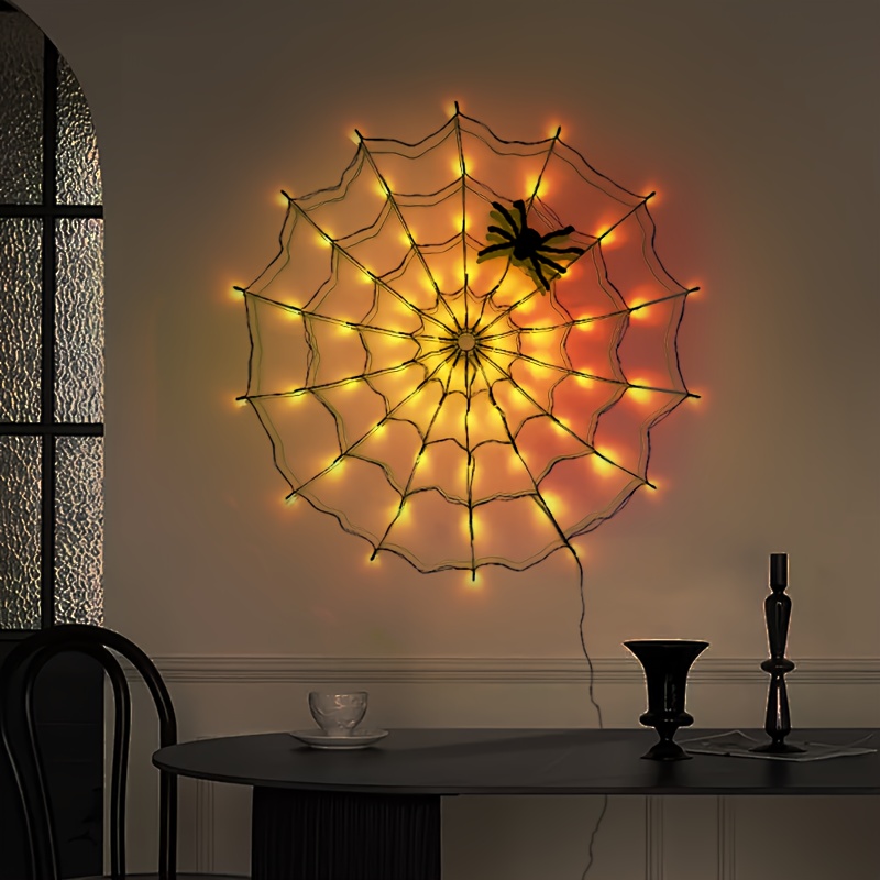  Halloween Spider Web Lights Outdoor Indoor LED Net String Light with Large Black Spider for Haunted House Party Yard Cemetery Decor