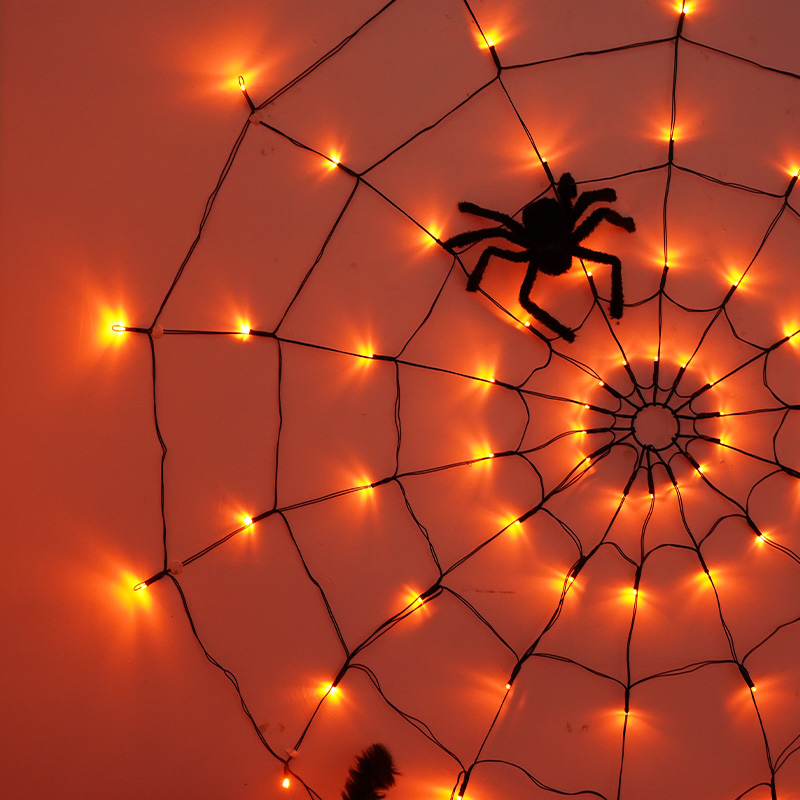  Halloween Spider Web Lights Outdoor Indoor LED Net String Light with Large Black Spider for Haunted House Party Yard Cemetery Decor