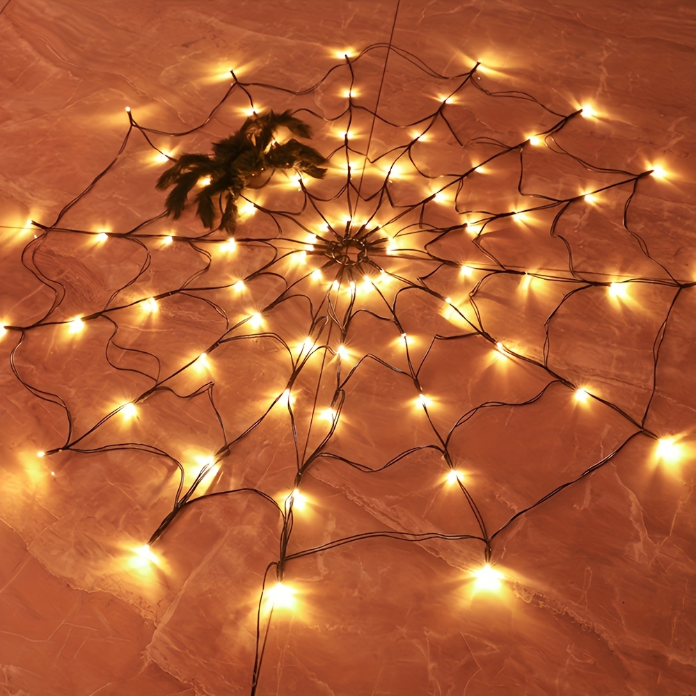  Halloween Spider Web Lights Outdoor Indoor LED Net String Light with Large Black Spider for Haunted House Party Yard Cemetery Decor