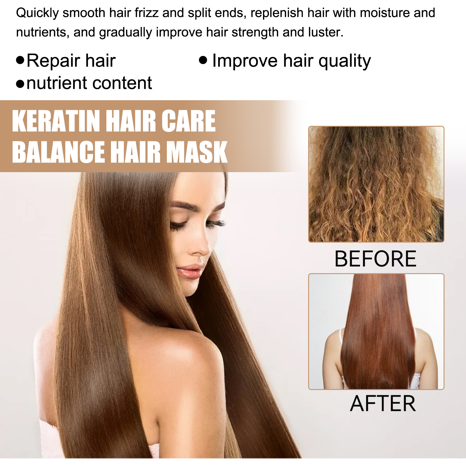 Nut Keratin Hair Mask Frizz Control Damage Repair Smoothing Treatment For Dry Damaged Split Ends Nourishing Deep Conditioning 1 PCS
