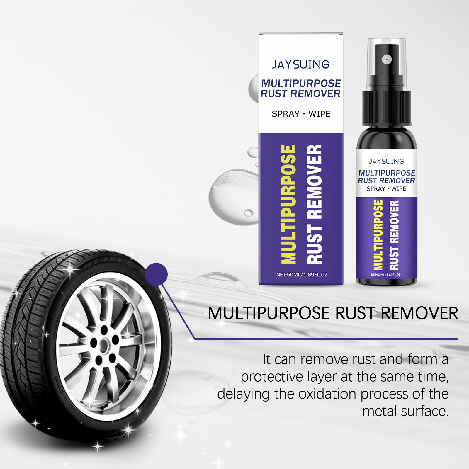 Metal Rust Remover Spray Multipurpose Polishing Agent For Car Wheel Chrome Stainless Steel And Iron Surface Restoration 50ml