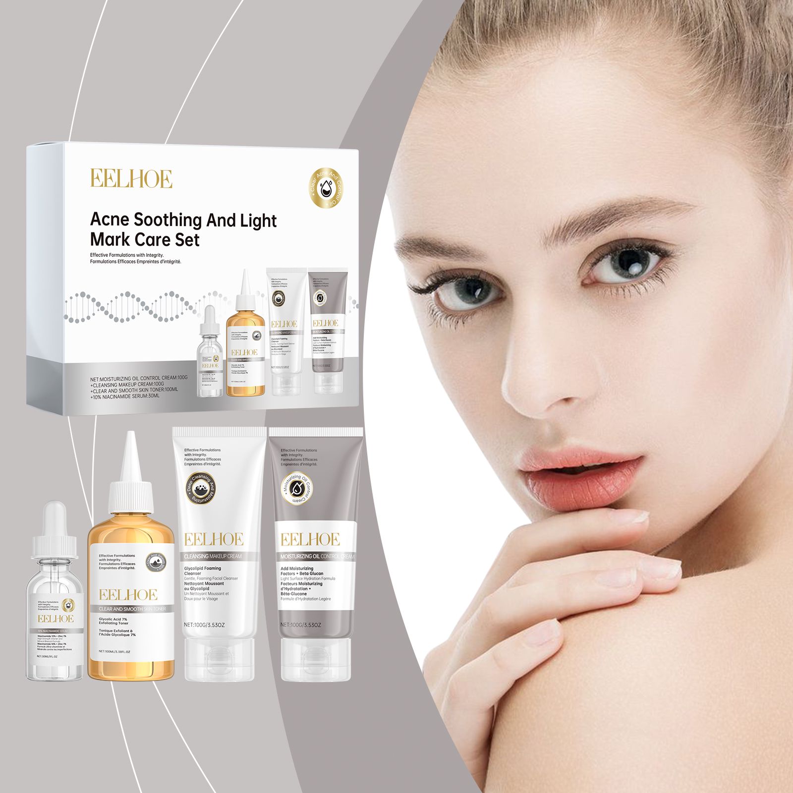Blemish Care Set With Glycolic Toner Moisturizer Cleanser And Niacinamide Serum