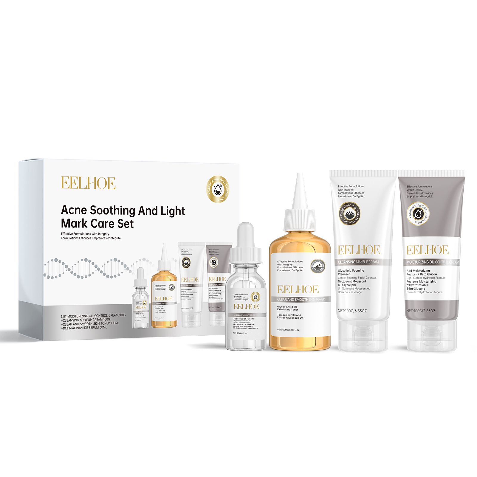 Blemish Care Set With Glycolic Toner Moisturizer Cleanser And Niacinamide Serum