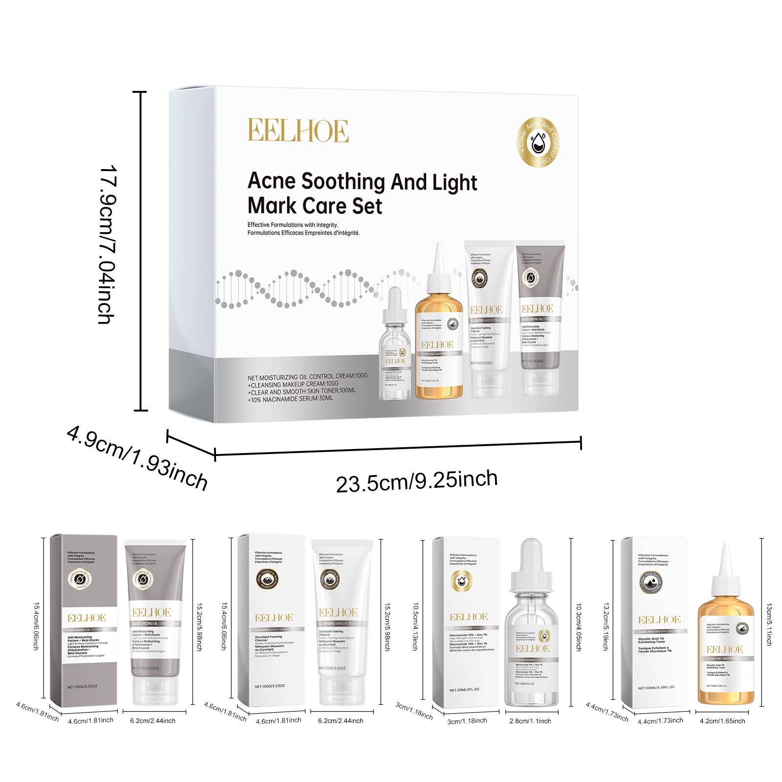 Blemish Care Set With Glycolic Toner Moisturizer Cleanser And Niacinamide Serum