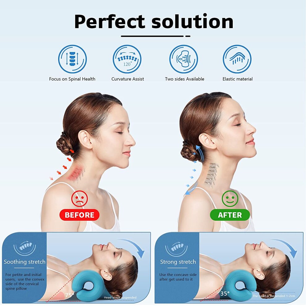 Neck and Shoulder Relaxer Cervical Traction Corrector Device Elastic Gentle Therapy Pillow with Shiatsu Massage for TMJ Pain Relief and Cervical Spine Alignment Chiropractic Pillow Neck Stretcher Headache Muscle Tension Spine Relax